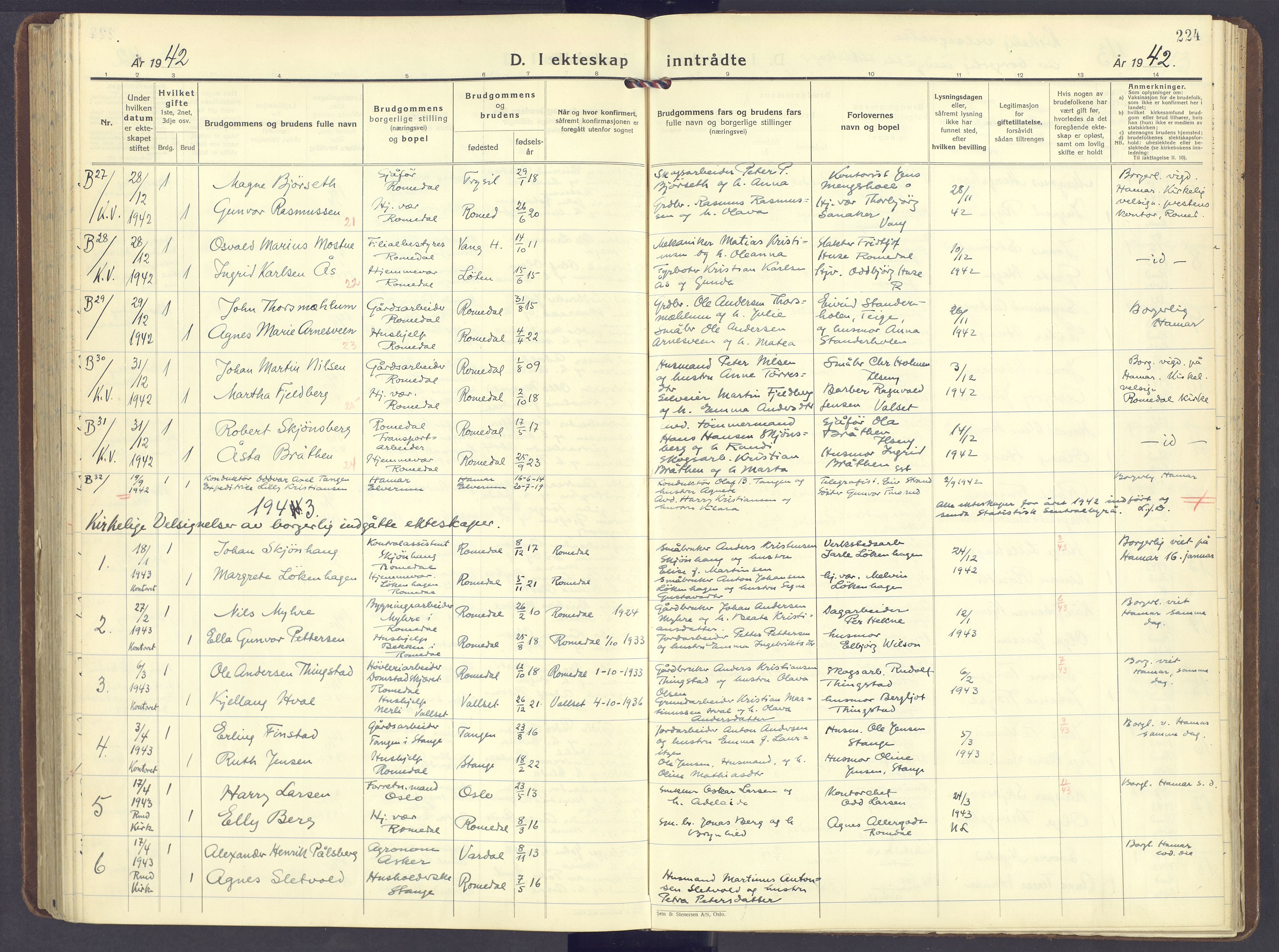 Romedal prestekontor, AV/SAH-PREST-004/K/L0014: Ministerialbok nr. 14, 1936-1949, s. 224