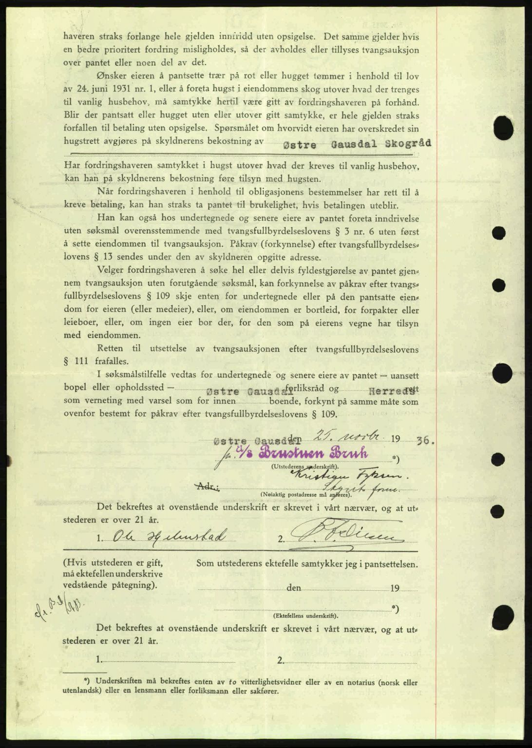 Sør-Gudbrandsdal tingrett, SAH/TING-004/H/Hb/Hbe/L0001: Pantebok nr. B1, 1936-1939, Dagboknr: 605/1937