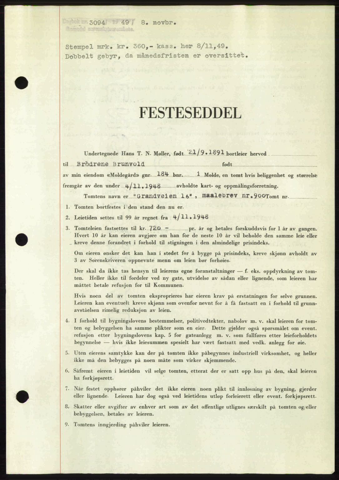 Romsdal sorenskriveri, SAT/A-4149/1/2/2C: Pantebok nr. A31, 1949-1949, Dagboknr: 3094/1949
