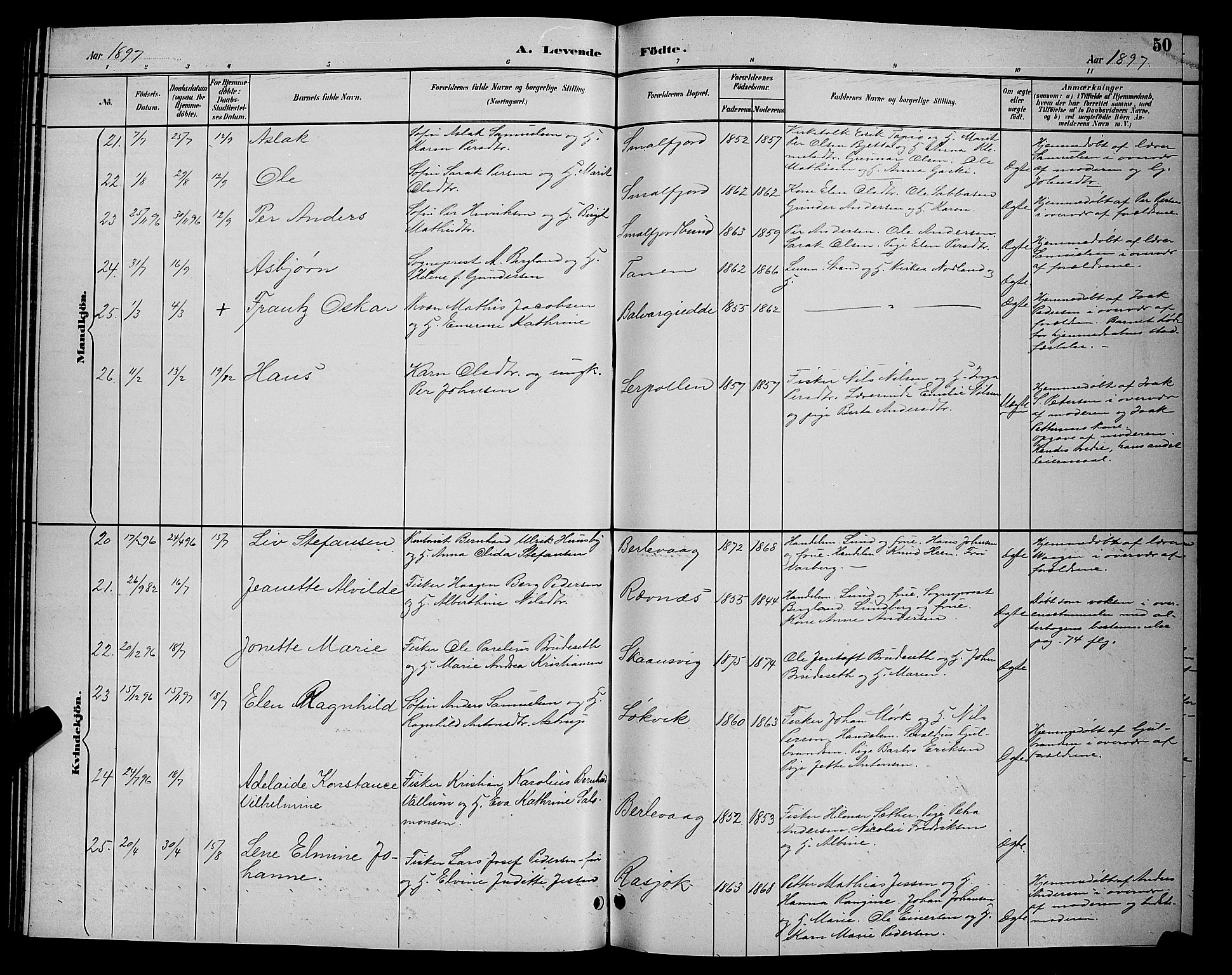 Tana sokneprestkontor, AV/SATØ-S-1334/H/Hb/L0004klokker: Klokkerbok nr. 4, 1890-1903, s. 50