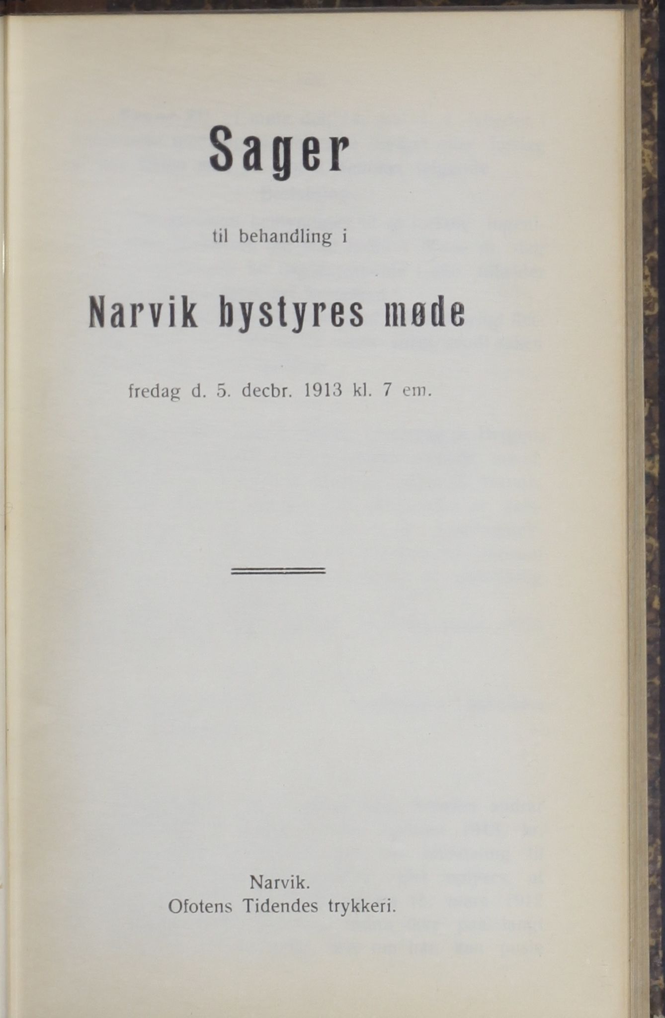 Narvik kommune. Formannskap , AIN/K-18050.150/A/Ab/L0003: Møtebok, 1913