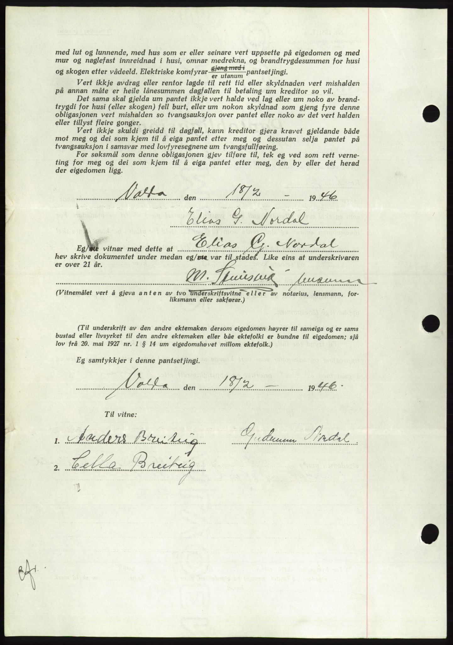 Søre Sunnmøre sorenskriveri, AV/SAT-A-4122/1/2/2C/L0114: Pantebok nr. 1-2B, 1943-1947, Dagboknr: 135/1946