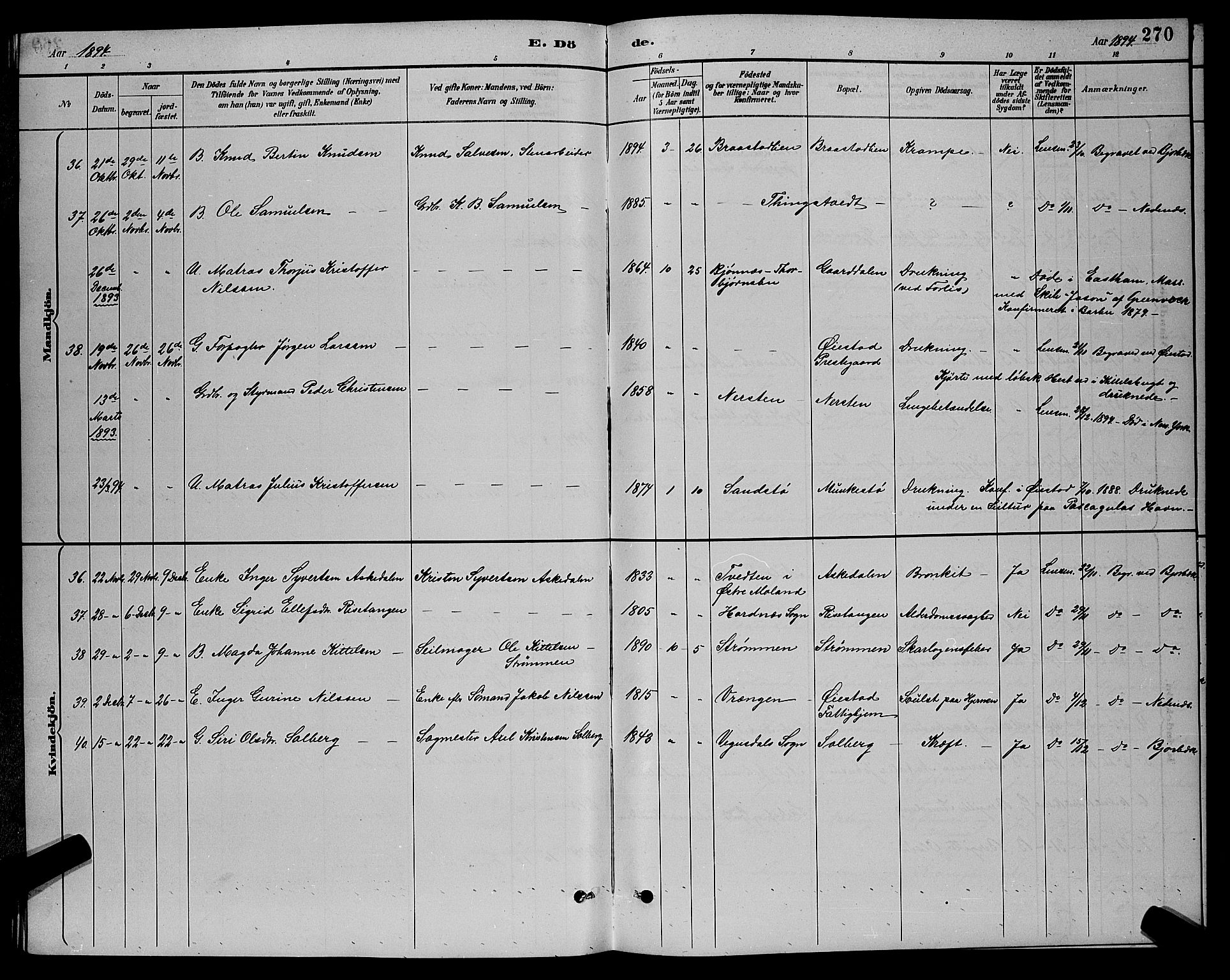 Øyestad sokneprestkontor, AV/SAK-1111-0049/F/Fb/L0009: Klokkerbok nr. B 9, 1886-1896, s. 270