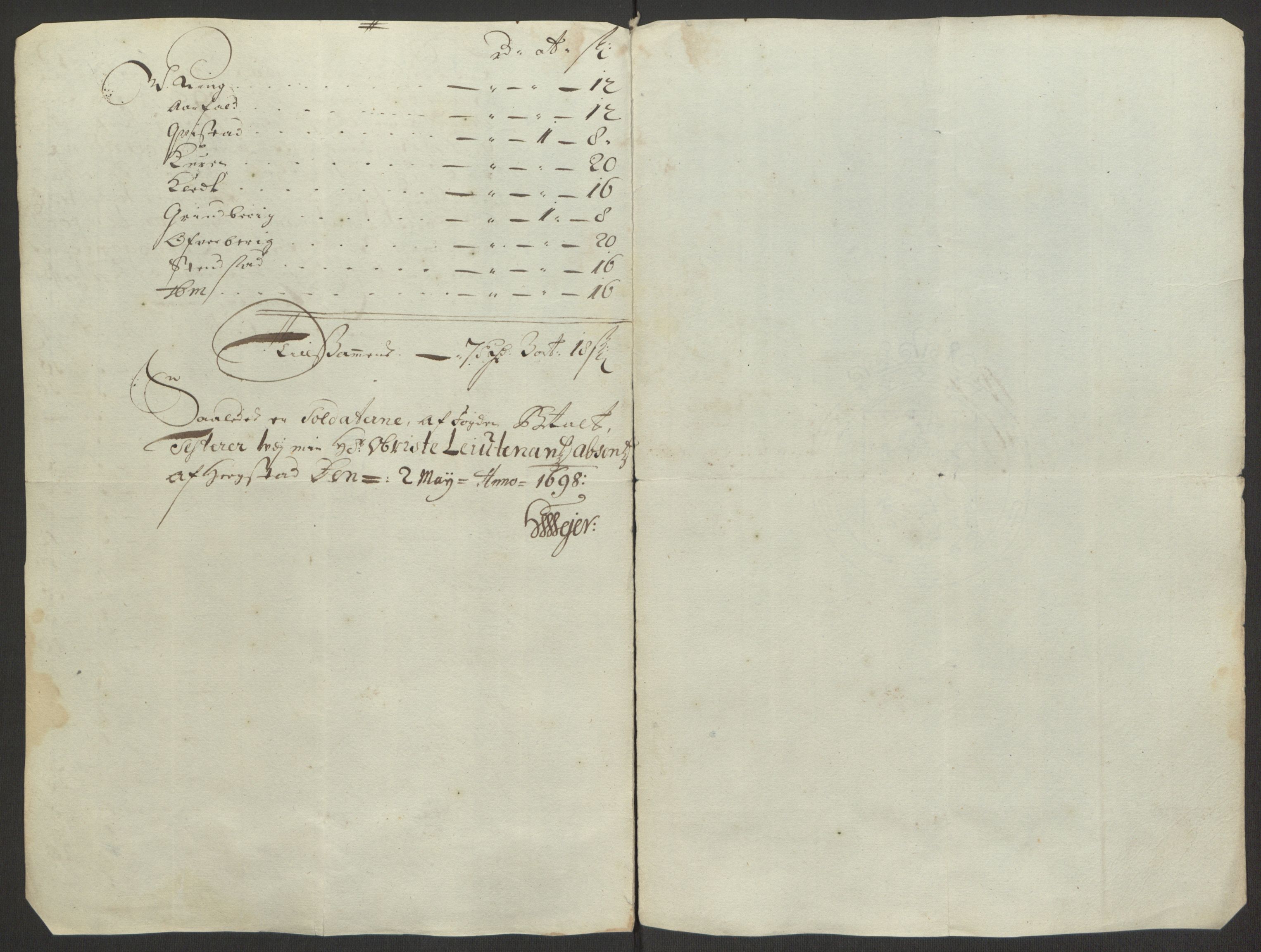 Rentekammeret inntil 1814, Reviderte regnskaper, Fogderegnskap, RA/EA-4092/R63/L4309: Fogderegnskap Inderøy, 1695-1697, s. 562