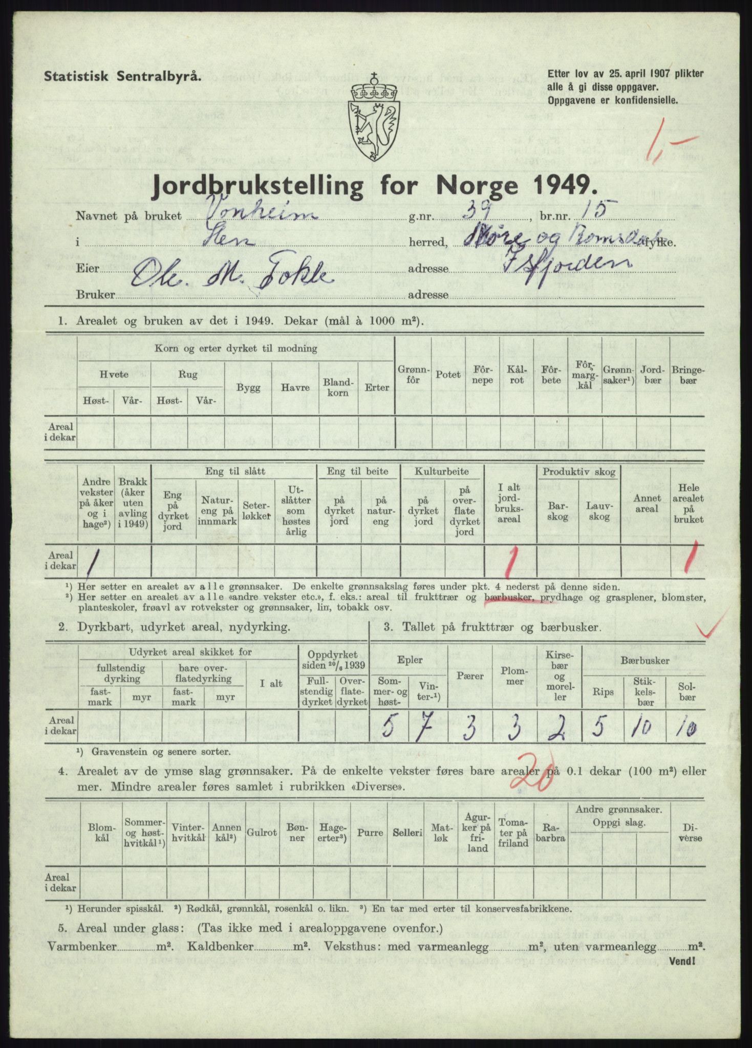 Statistisk sentralbyrå, Næringsøkonomiske emner, Jordbruk, skogbruk, jakt, fiske og fangst, AV/RA-S-2234/G/Gc/L0323: Møre og Romsdal: Grytten og Hen, 1949, s. 389