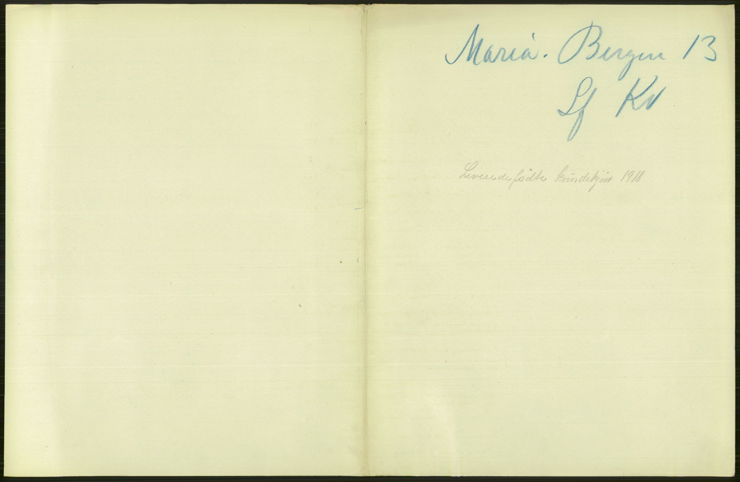 Statistisk sentralbyrå, Sosiodemografiske emner, Befolkning, AV/RA-S-2228/D/Df/Dfb/Dfbh/L0037: Bergen: Levendefødte menn og kvinner., 1918, s. 361