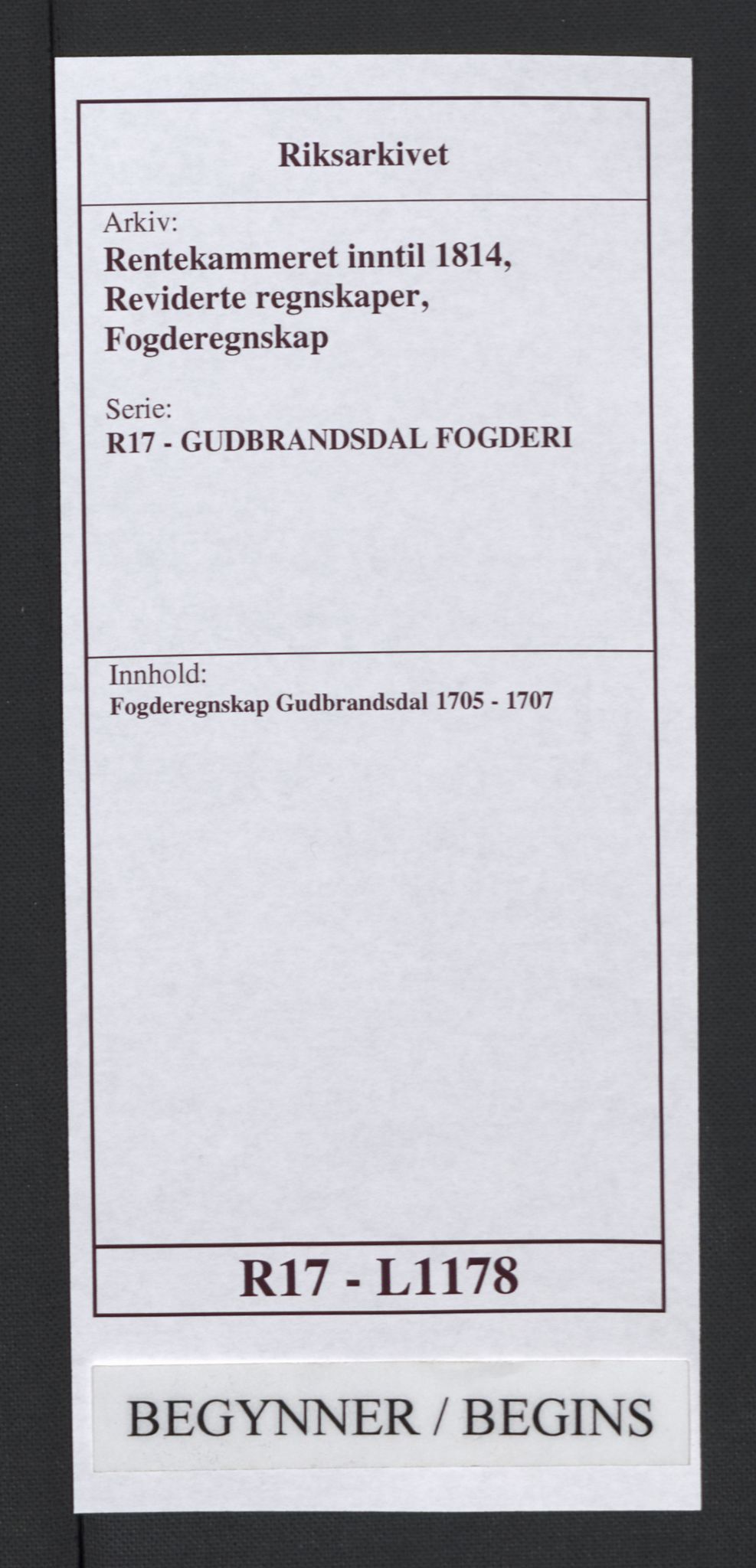 Rentekammeret inntil 1814, Reviderte regnskaper, Fogderegnskap, RA/EA-4092/R17/L1178: Fogderegnskap Gudbrandsdal, 1705-1707, s. 1