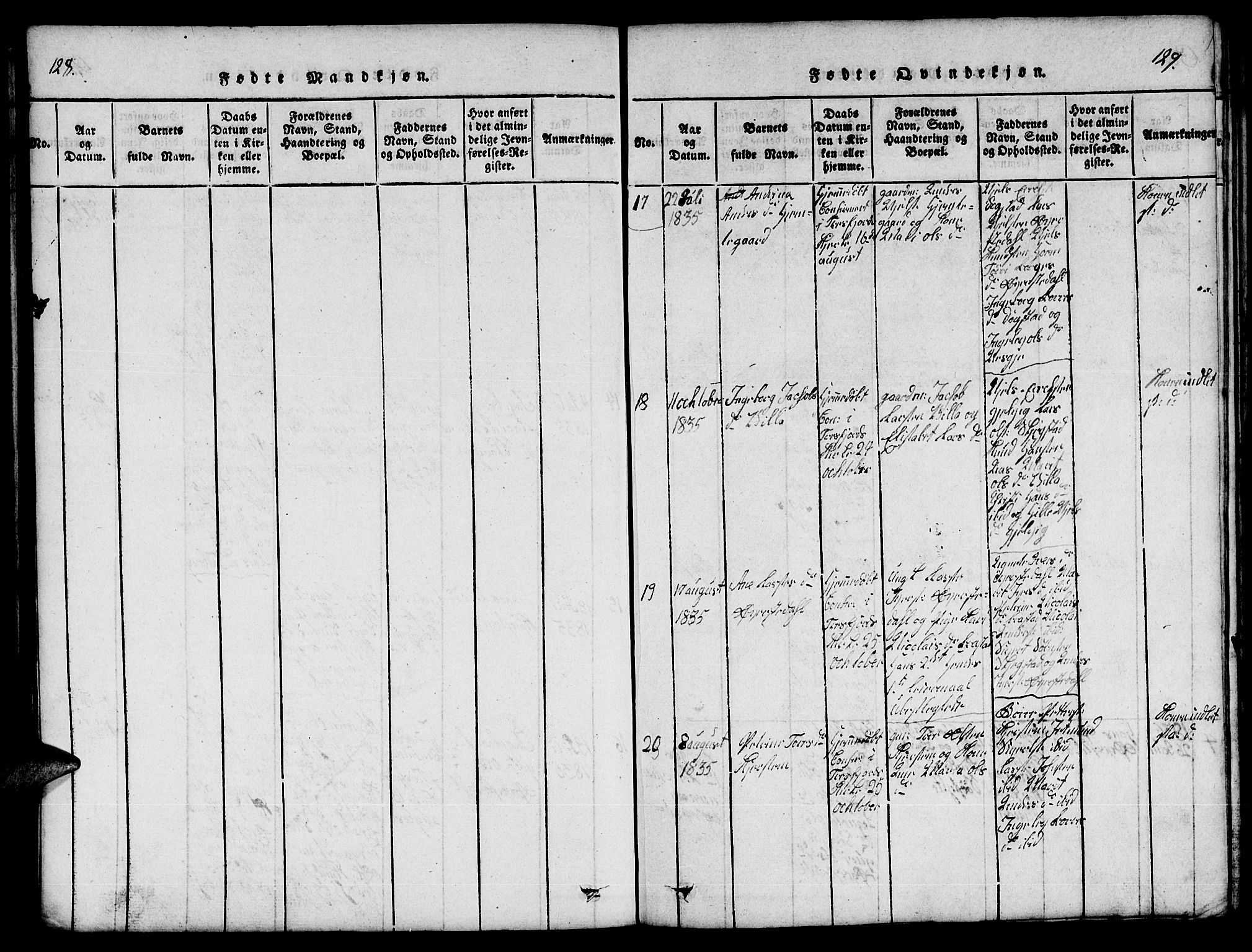 Ministerialprotokoller, klokkerbøker og fødselsregistre - Møre og Romsdal, SAT/A-1454/541/L0546: Klokkerbok nr. 541C01, 1818-1856, s. 128-129