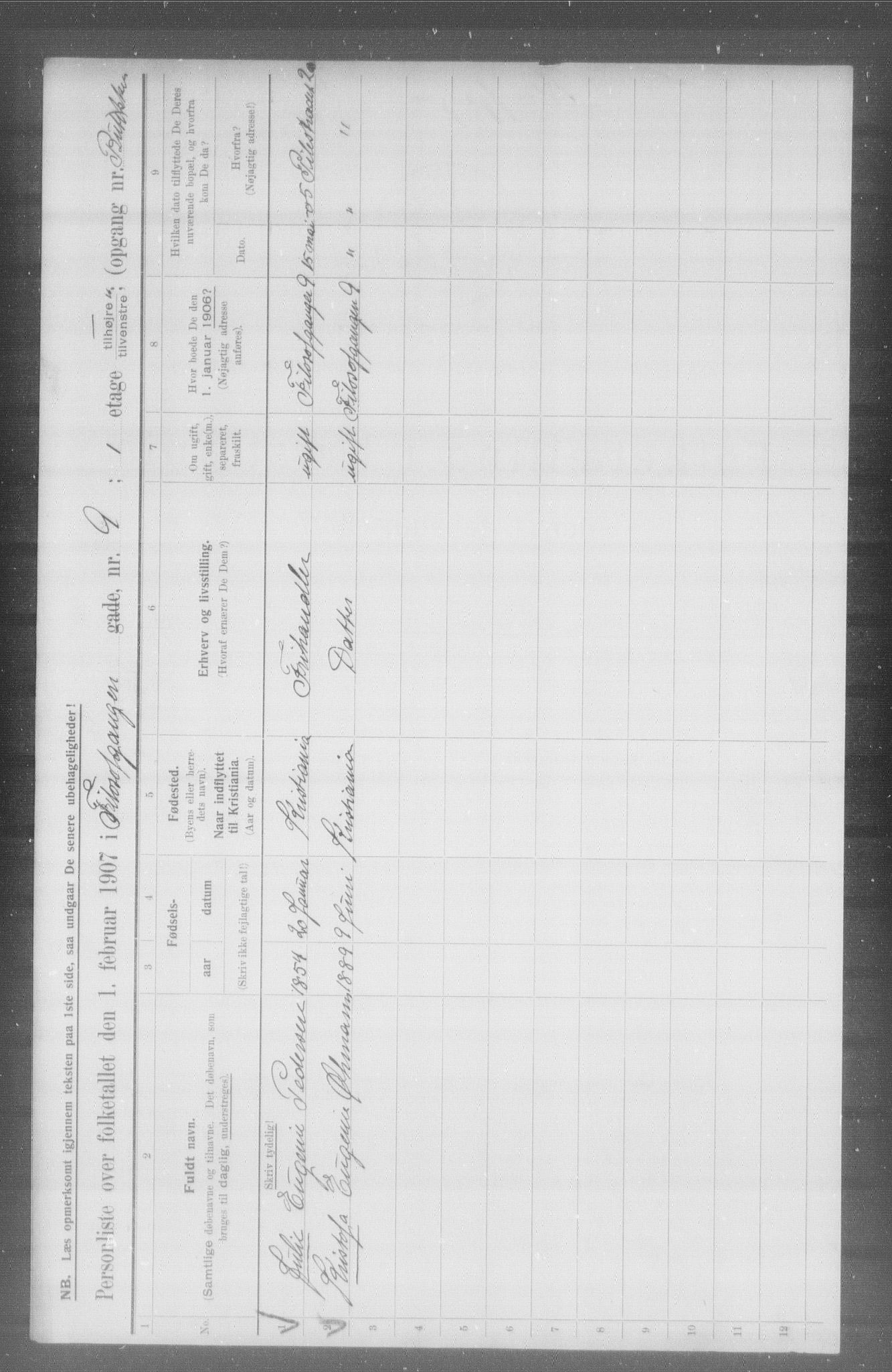 OBA, Kommunal folketelling 1.2.1907 for Kristiania kjøpstad, 1907, s. 12315