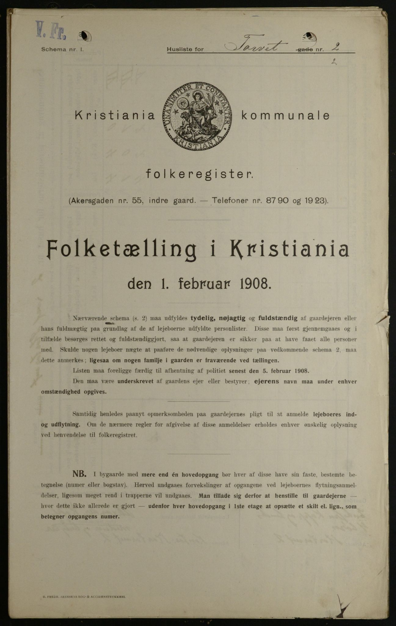 OBA, Kommunal folketelling 1.2.1908 for Kristiania kjøpstad, 1908, s. 93135