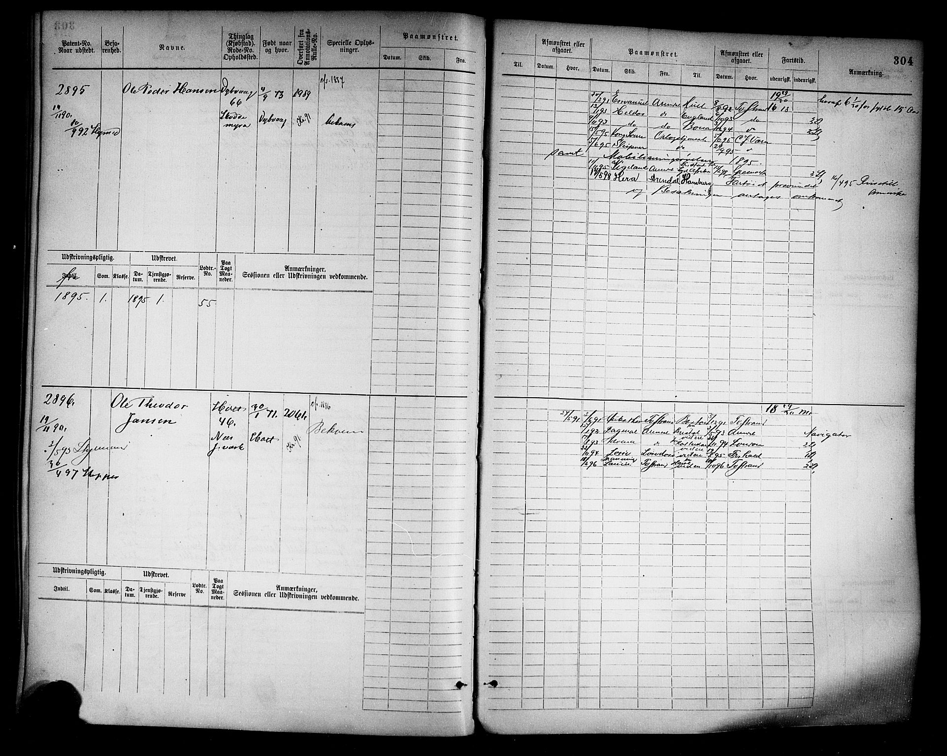 Tvedestrand mønstringskrets, AV/SAK-2031-0011/F/Fb/L0004: Hovedrulle A nr 2289-3056, R-5, 1880-1910, s. 314