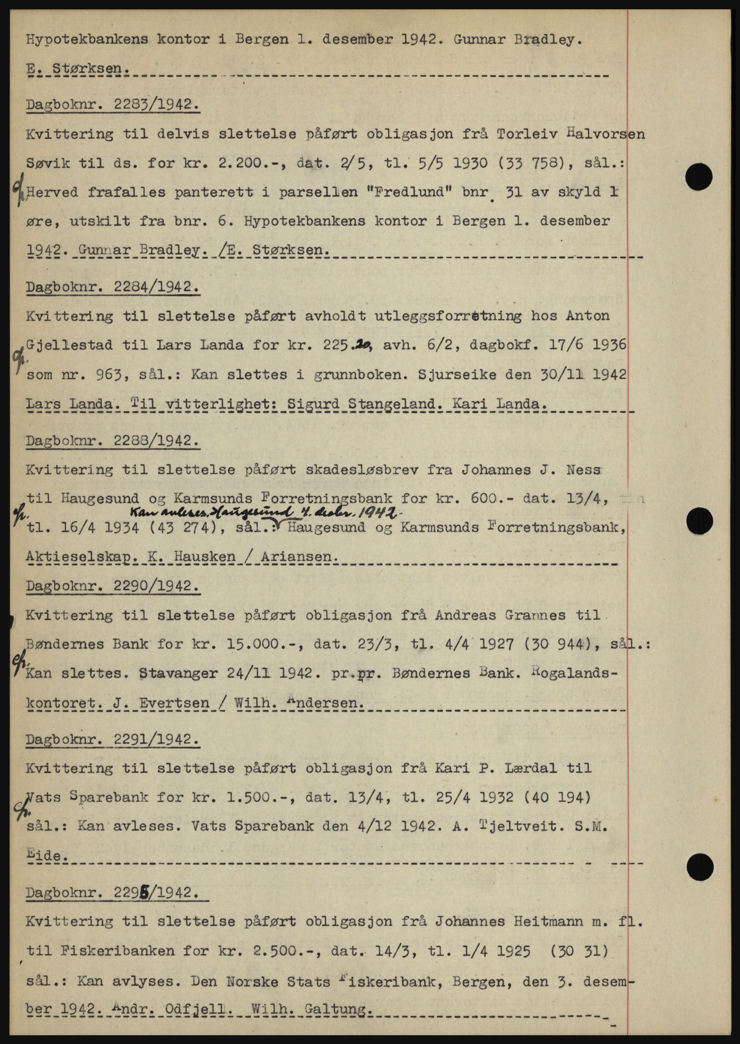 Karmsund sorenskriveri, SAST/A-100311/01/II/IIBBE/L0008: Pantebok nr. B 54, 1942-1943, Dagboknr: 2283/1942
