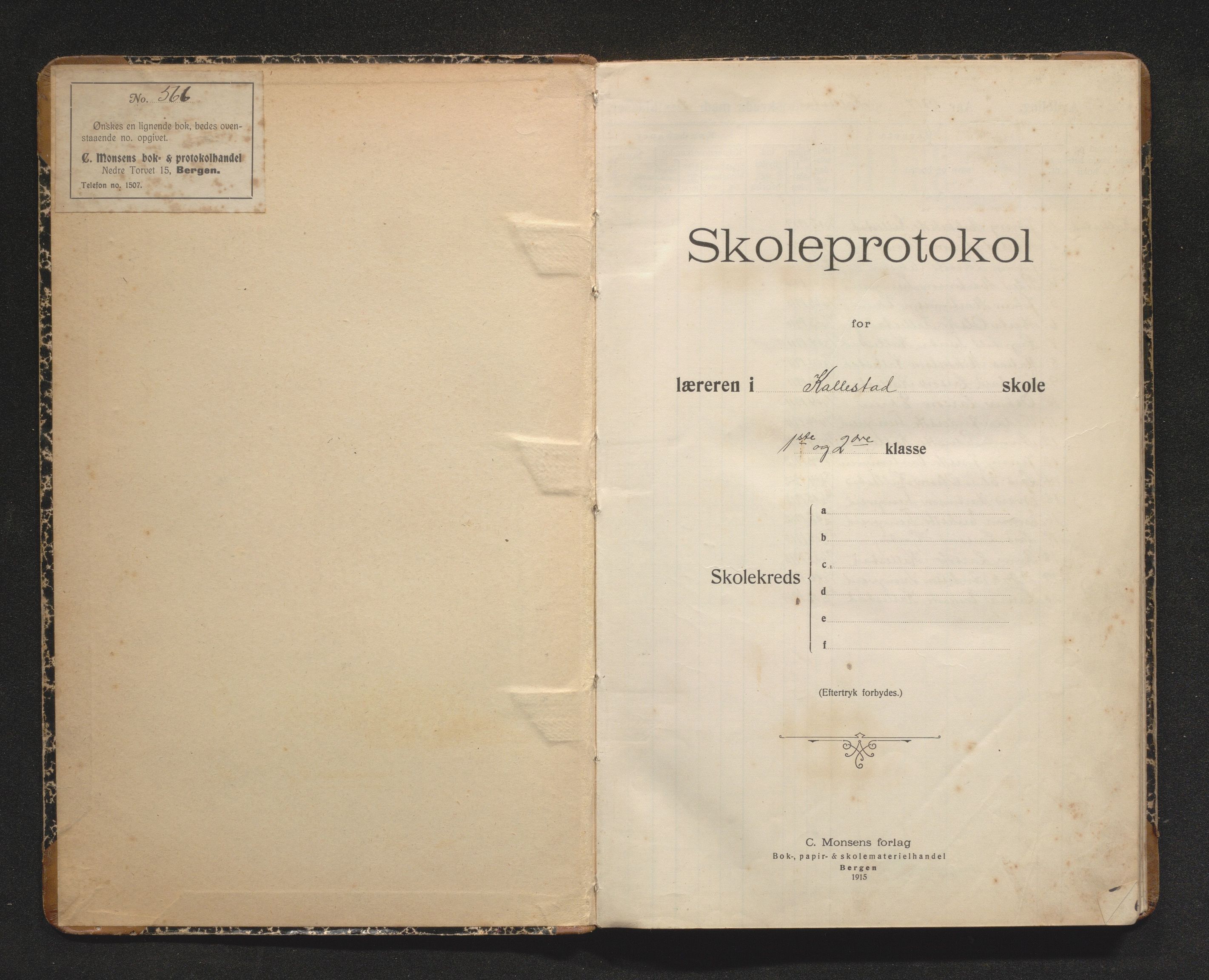 Fjell kommune. Barneskulane, IKAH/1246-231/F/Fq/L0004: Skuleprotokoll for Kallestad skule, 1917-1947