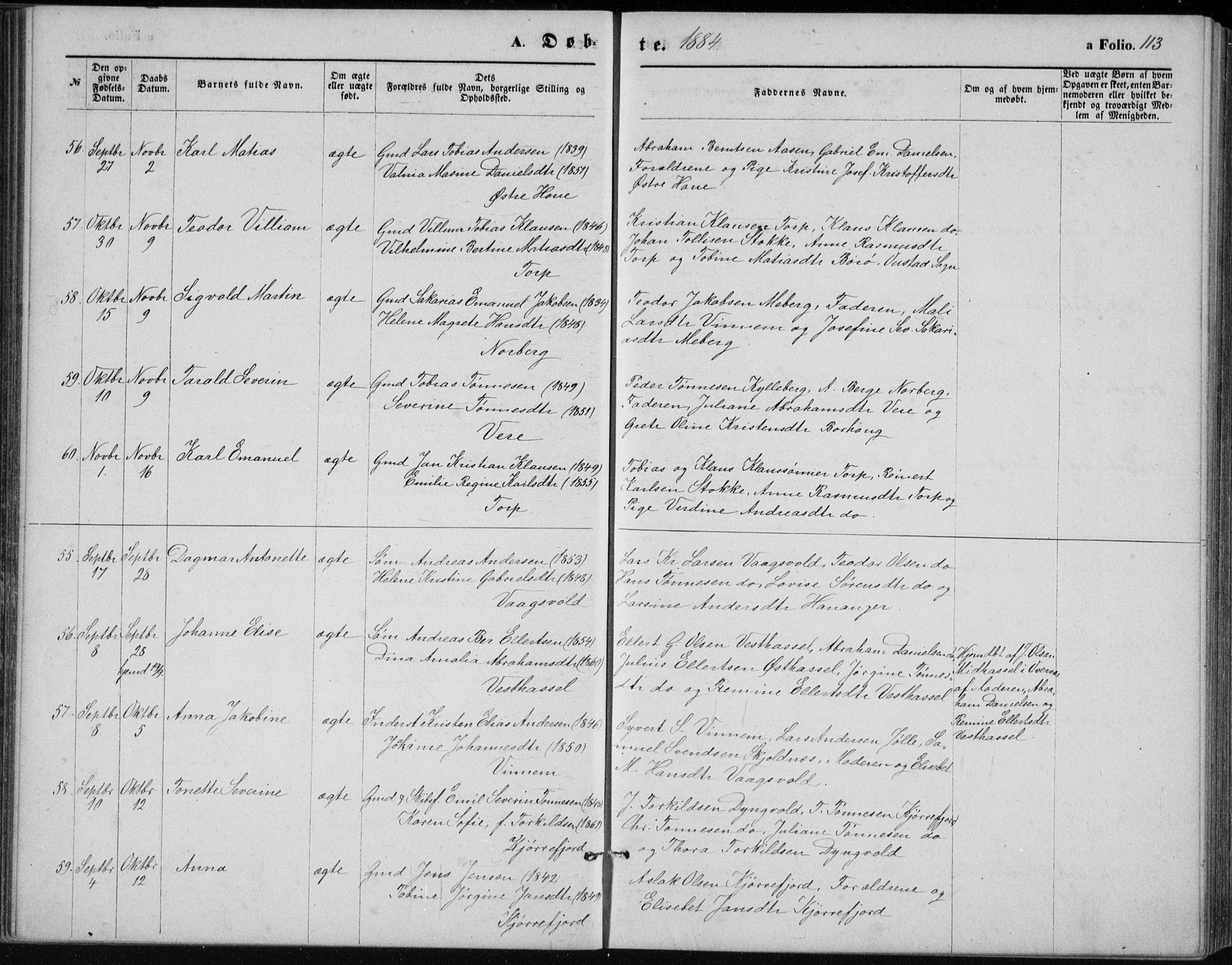 Lista sokneprestkontor, AV/SAK-1111-0027/F/Fb/L0004: Klokkerbok nr. B 4, 1877-1891, s. 113