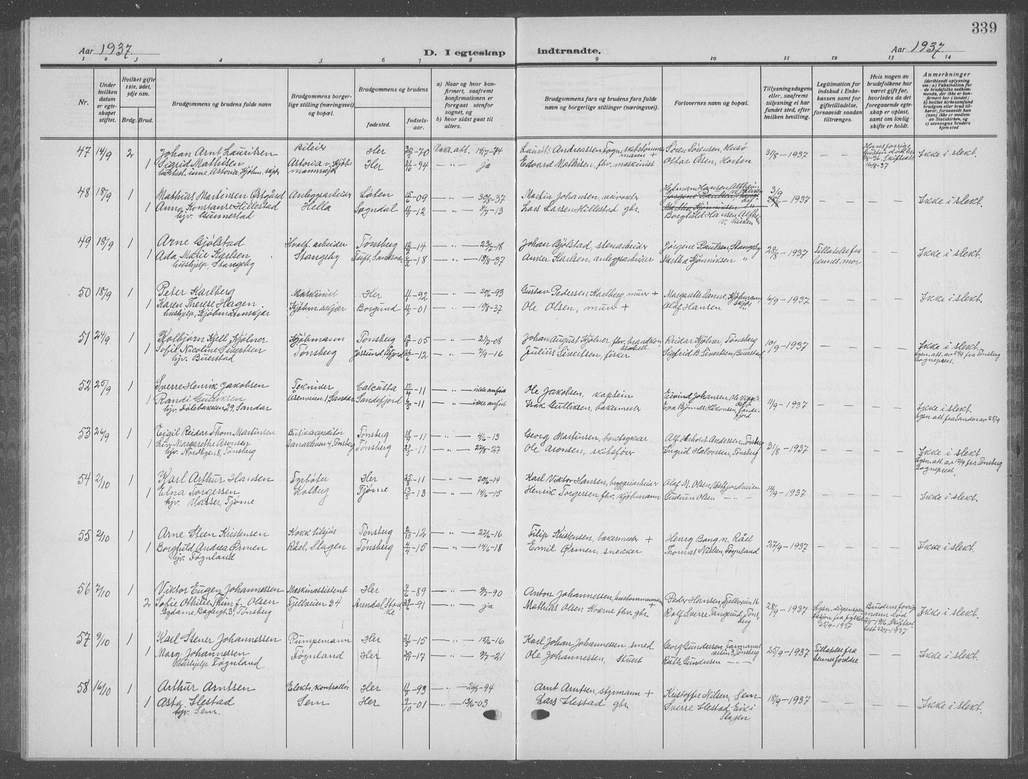 Nøtterøy kirkebøker, AV/SAKO-A-354/G/Ga/L0006: Klokkerbok nr. I 6, 1925-1939, s. 339