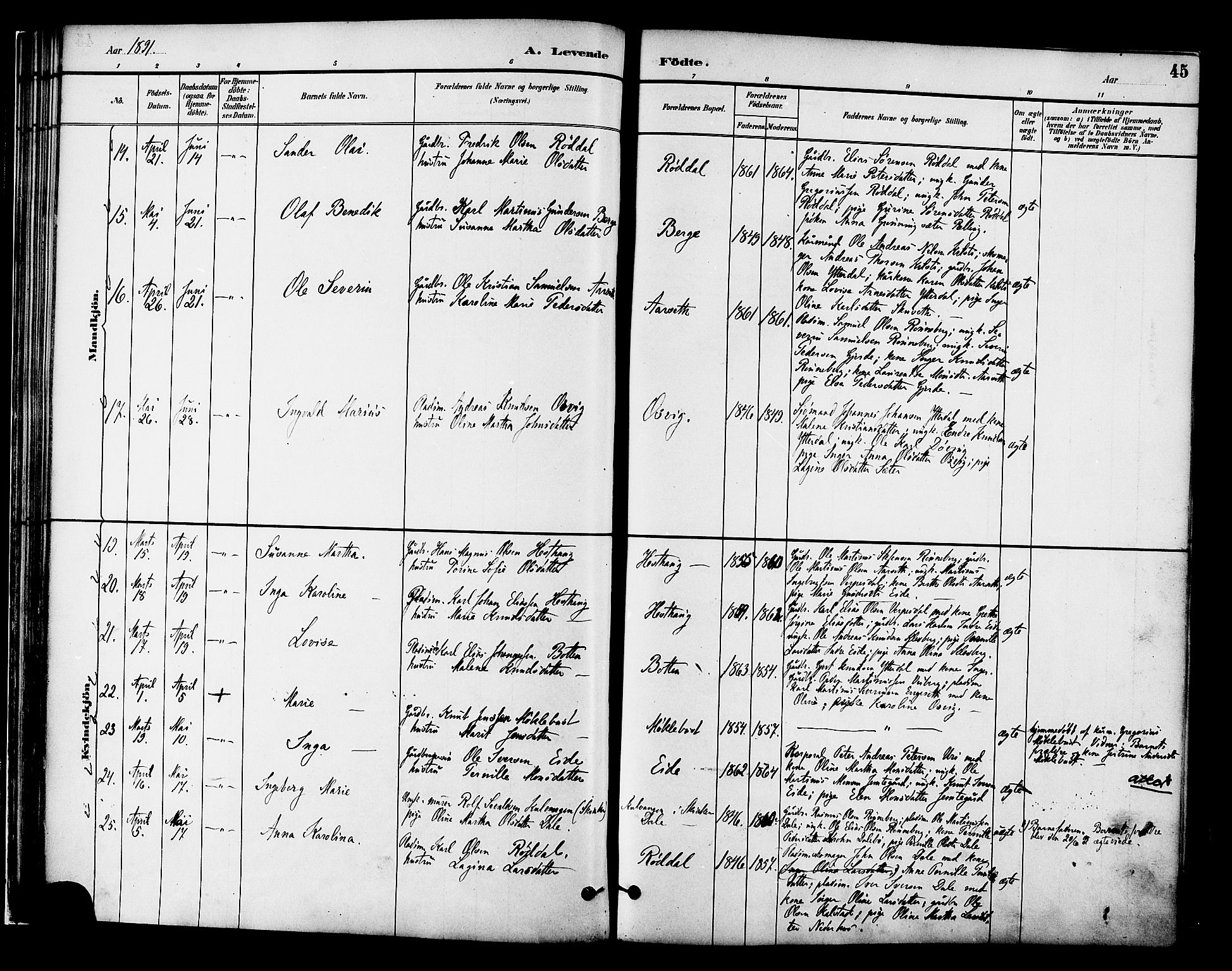 Ministerialprotokoller, klokkerbøker og fødselsregistre - Møre og Romsdal, AV/SAT-A-1454/519/L0255: Ministerialbok nr. 519A14, 1884-1908, s. 45
