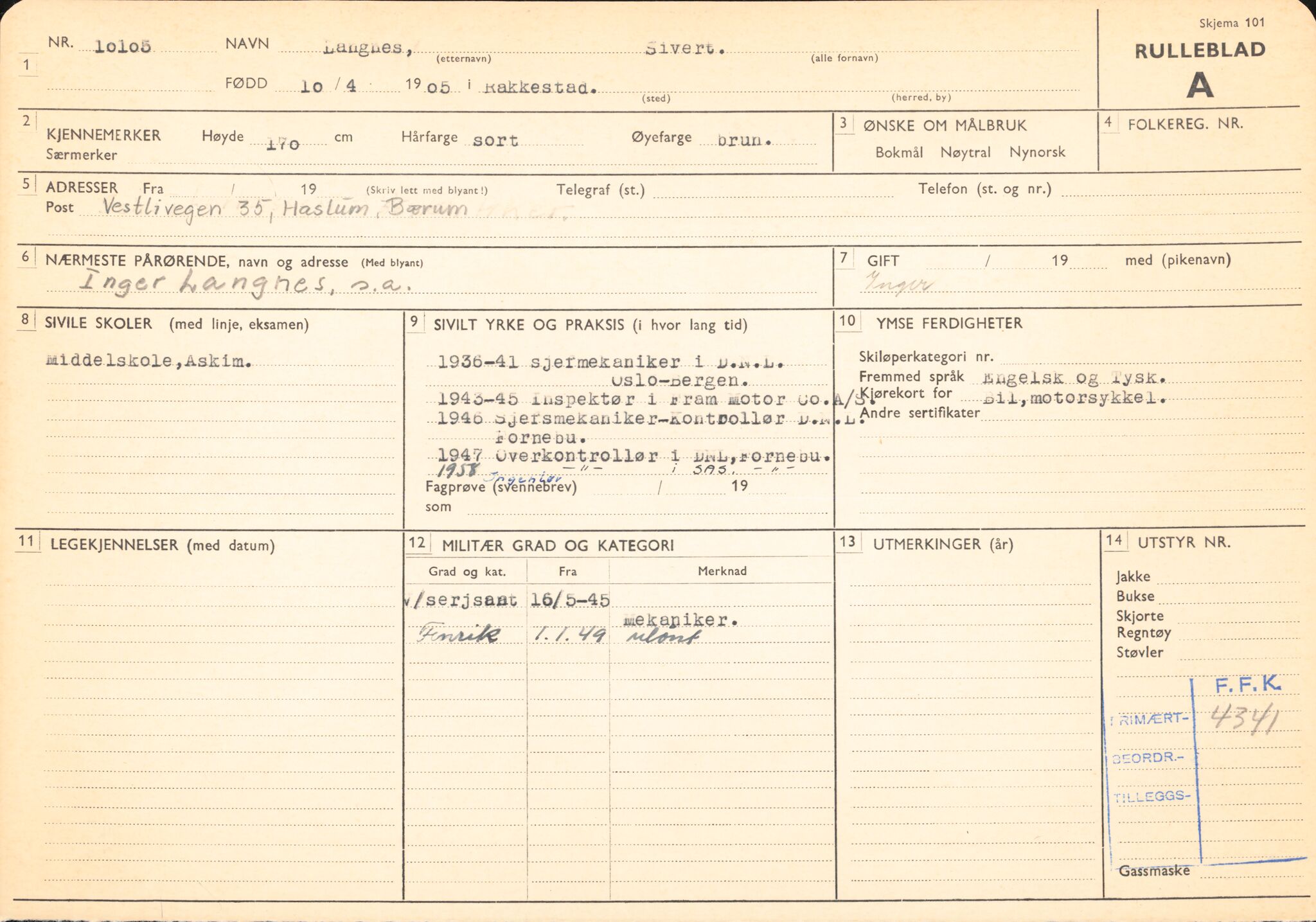 Forsvaret, Forsvarets overkommando/Luftforsvarsstaben, AV/RA-RAFA-4079/P/Pa/L0013: Personellmapper, 1905, s. 383