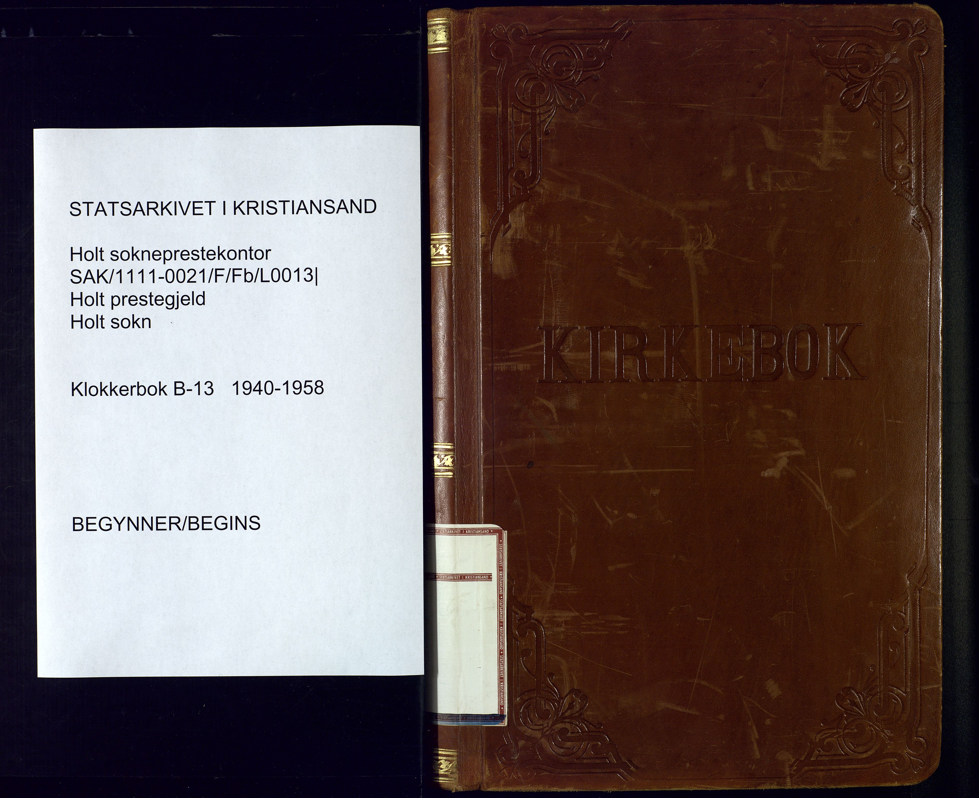Holt sokneprestkontor, AV/SAK-1111-0021/F/Fb/L0013: Klokkerbok nr. B-13, 1940-1958