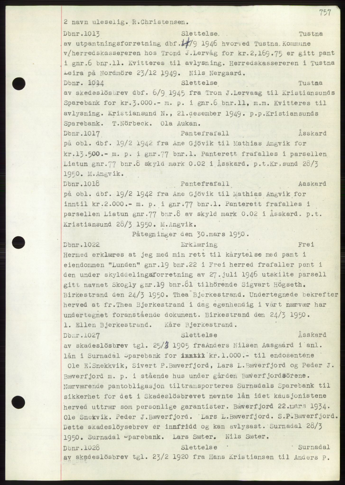 Nordmøre sorenskriveri, SAT/A-4132/1/2/2Ca: Pantebok nr. C82b, 1946-1951, Dagboknr: 1013/1950