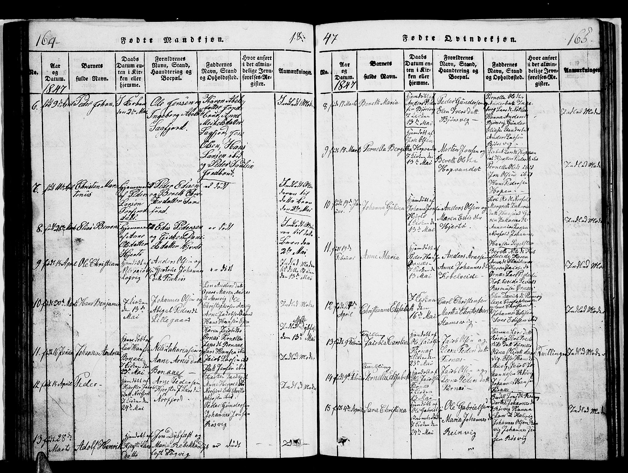 Ministerialprotokoller, klokkerbøker og fødselsregistre - Nordland, AV/SAT-A-1459/853/L0773: Klokkerbok nr. 853C01, 1821-1859, s. 164-165