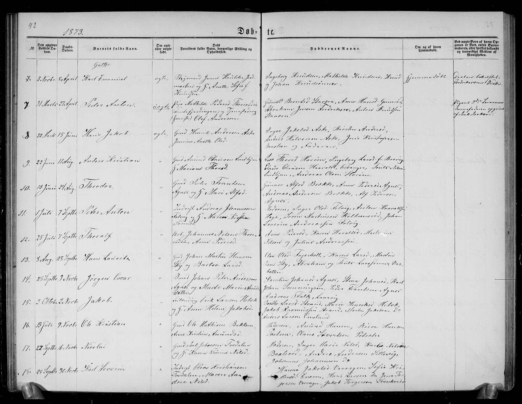 Brunlanes kirkebøker, AV/SAKO-A-342/G/Ga/L0002: Klokkerbok nr. I 2, 1866-1876, s. 42