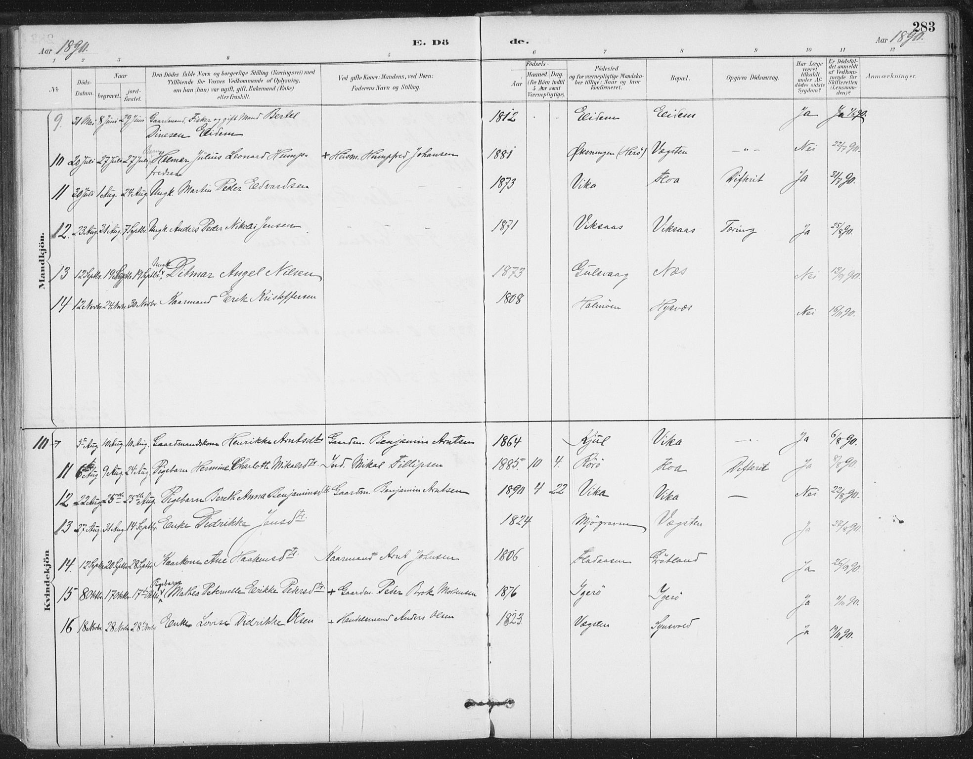 Ministerialprotokoller, klokkerbøker og fødselsregistre - Nordland, AV/SAT-A-1459/816/L0244: Ministerialbok nr. 816A10, 1886-1903, s. 283