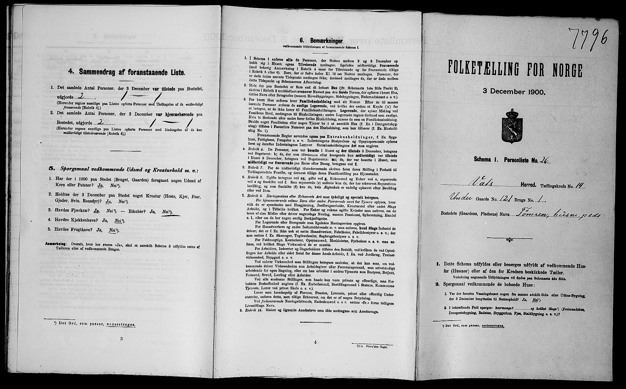 SAST, Folketelling 1900 for 1155 Vats herred, 1900, s. 330