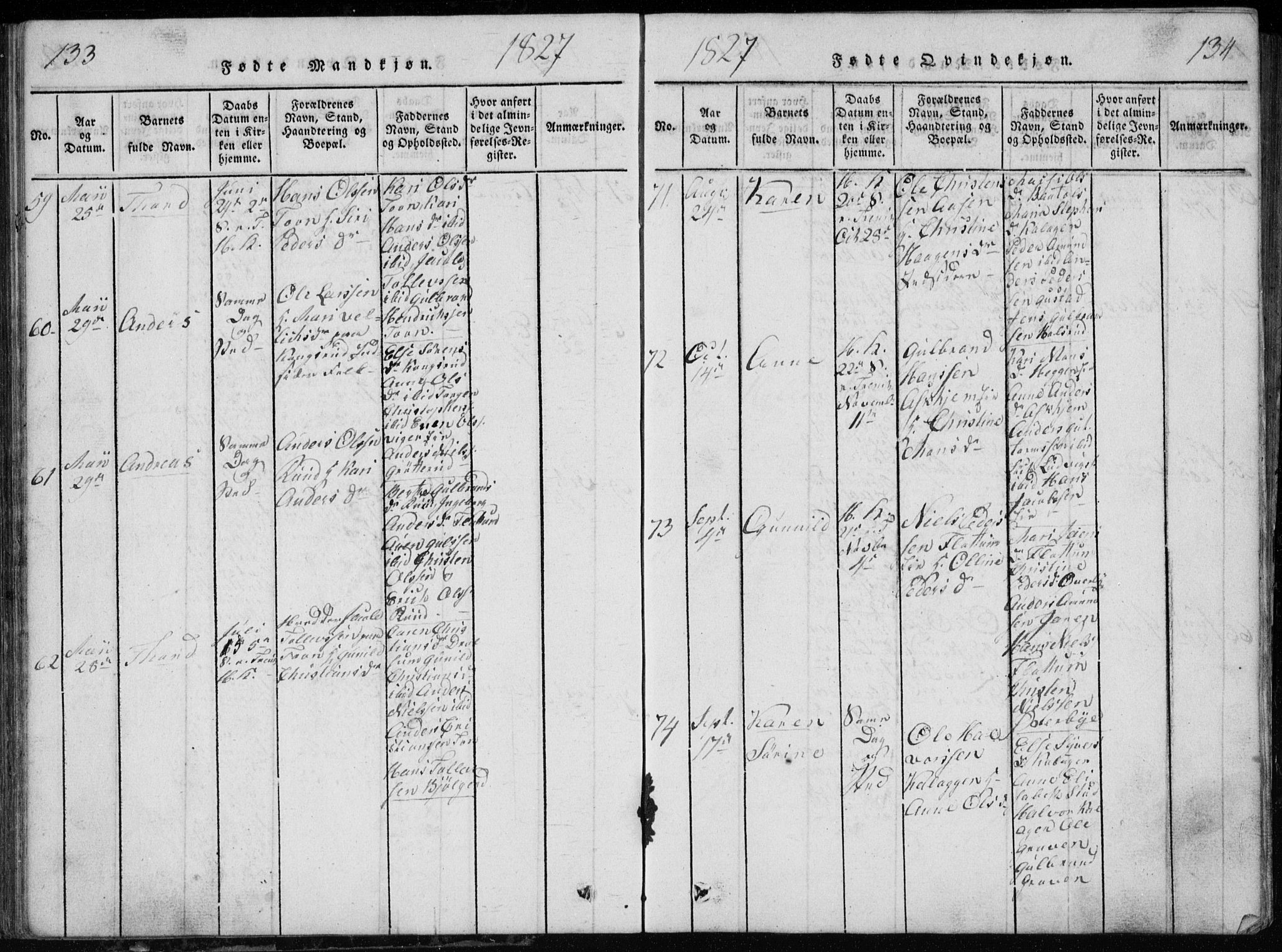 Modum kirkebøker, AV/SAKO-A-234/G/Ga/L0002: Klokkerbok nr. I 2, 1824-1832, s. 133-134