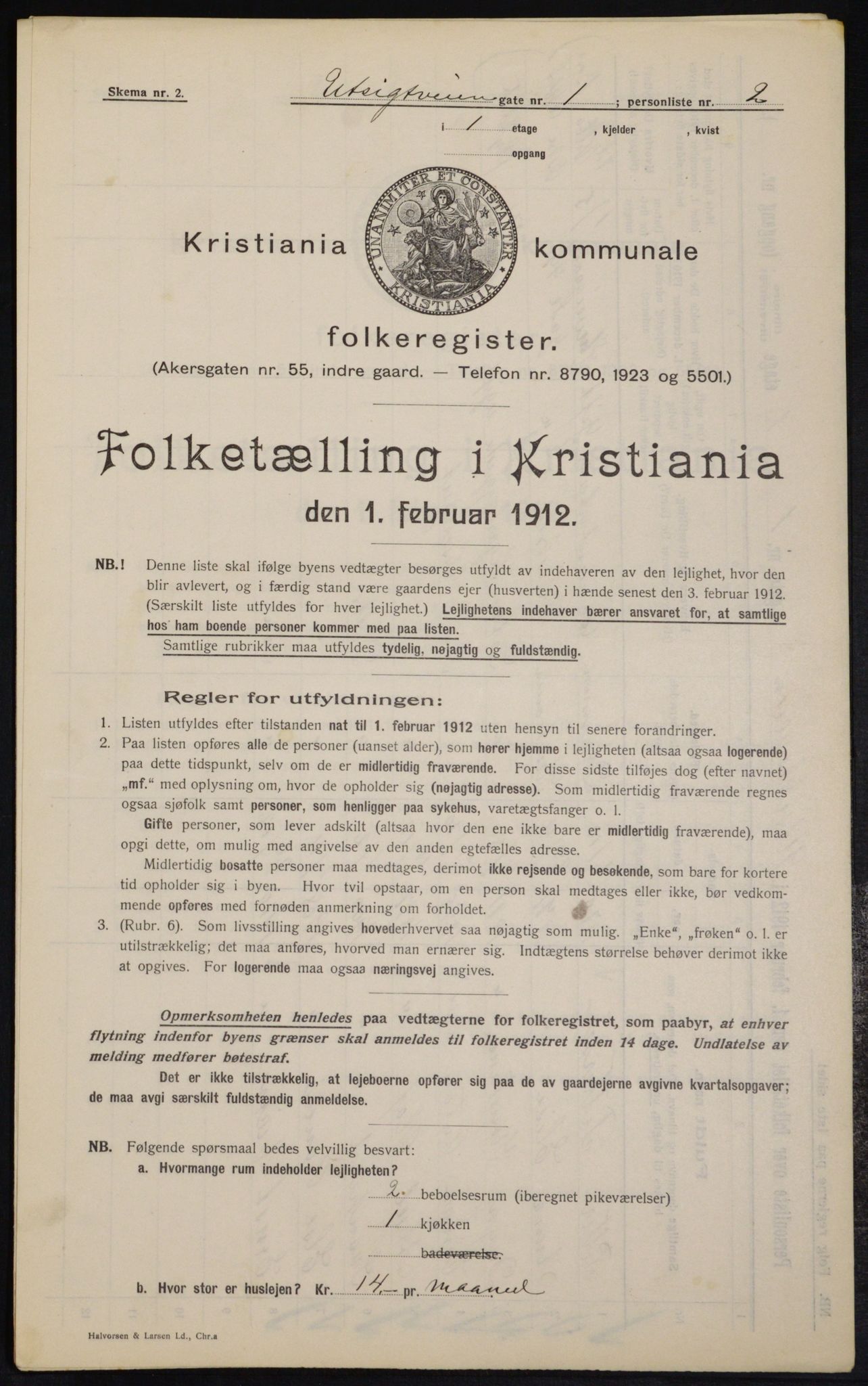 OBA, Kommunal folketelling 1.2.1912 for Kristiania, 1912, s. 121331