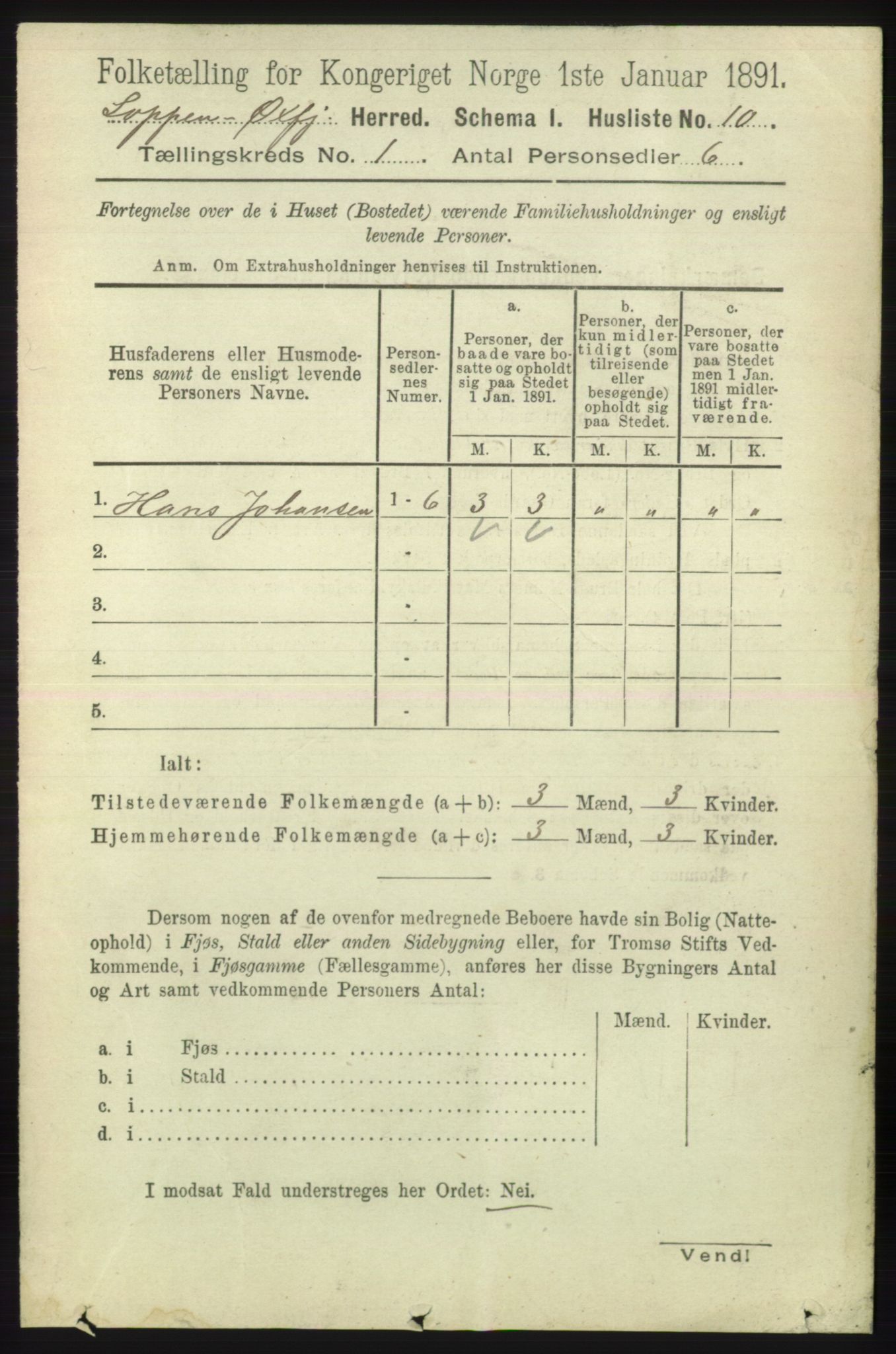 RA, Folketelling 1891 for 2014 Loppa herred, 1891, s. 26