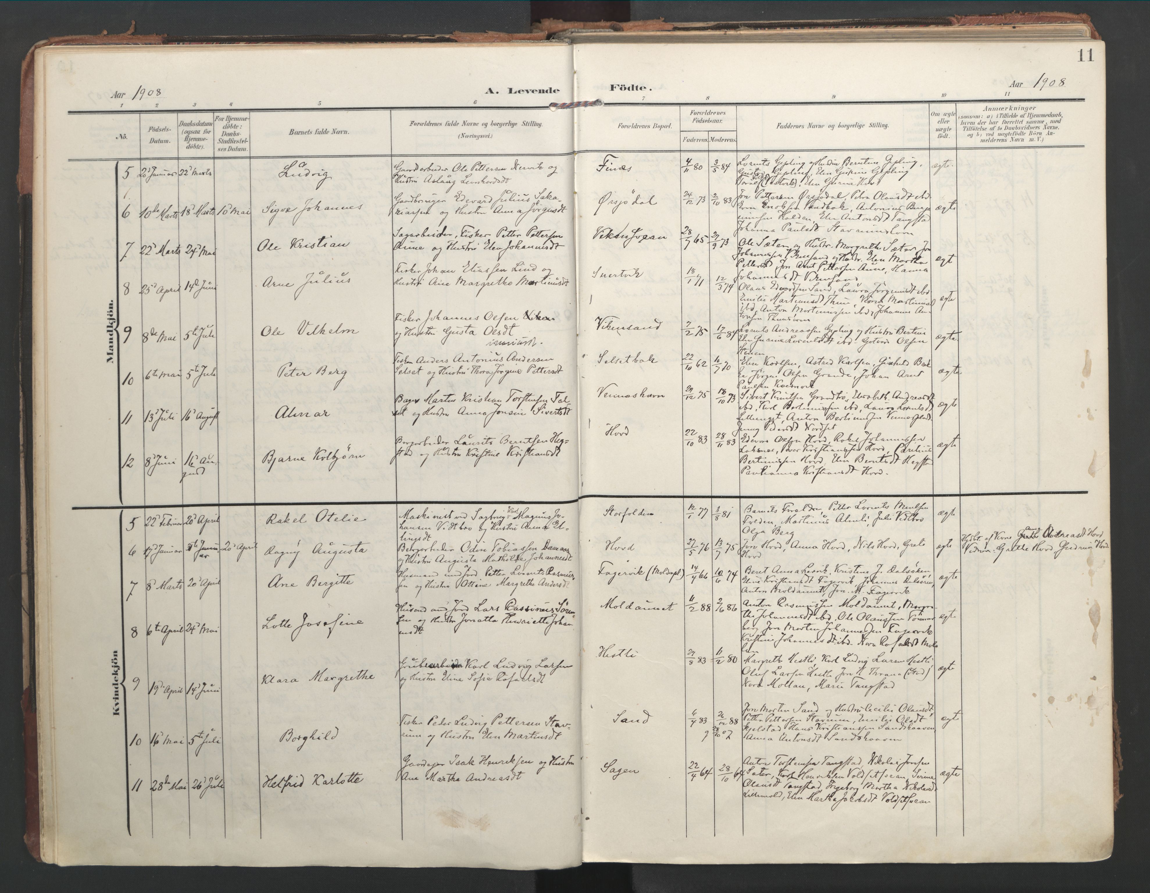 Ministerialprotokoller, klokkerbøker og fødselsregistre - Nord-Trøndelag, AV/SAT-A-1458/744/L0421: Ministerialbok nr. 744A05, 1905-1930, s. 11