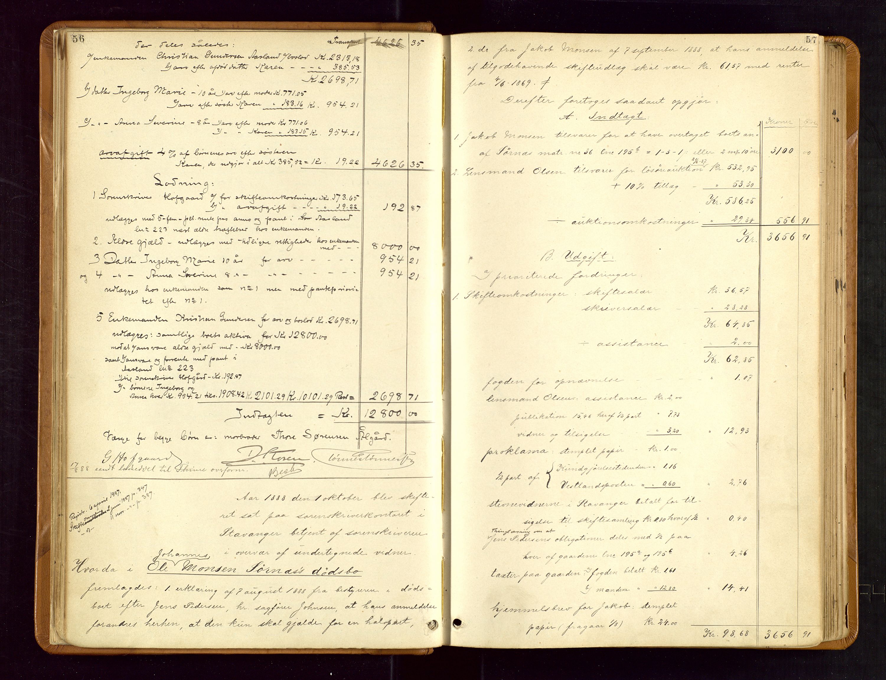 Jæren sorenskriveri, AV/SAST-A-100310/01/5/50/50BB/L0004: SKIFTEUTLODNINGSPROTOKOLL, 1887-1893, s. 56-57