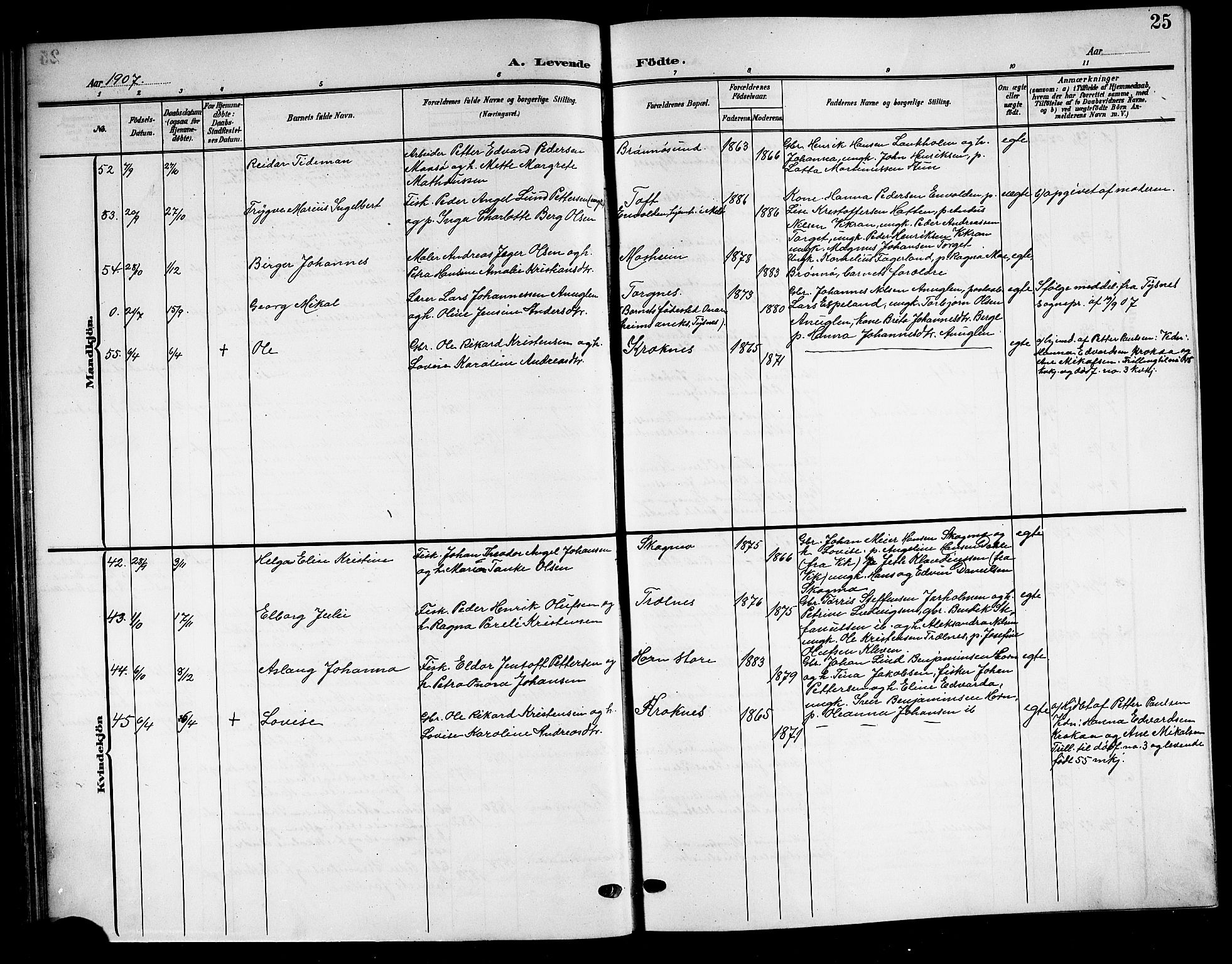 Ministerialprotokoller, klokkerbøker og fødselsregistre - Nordland, SAT/A-1459/813/L0214: Klokkerbok nr. 813C06, 1904-1917, s. 25