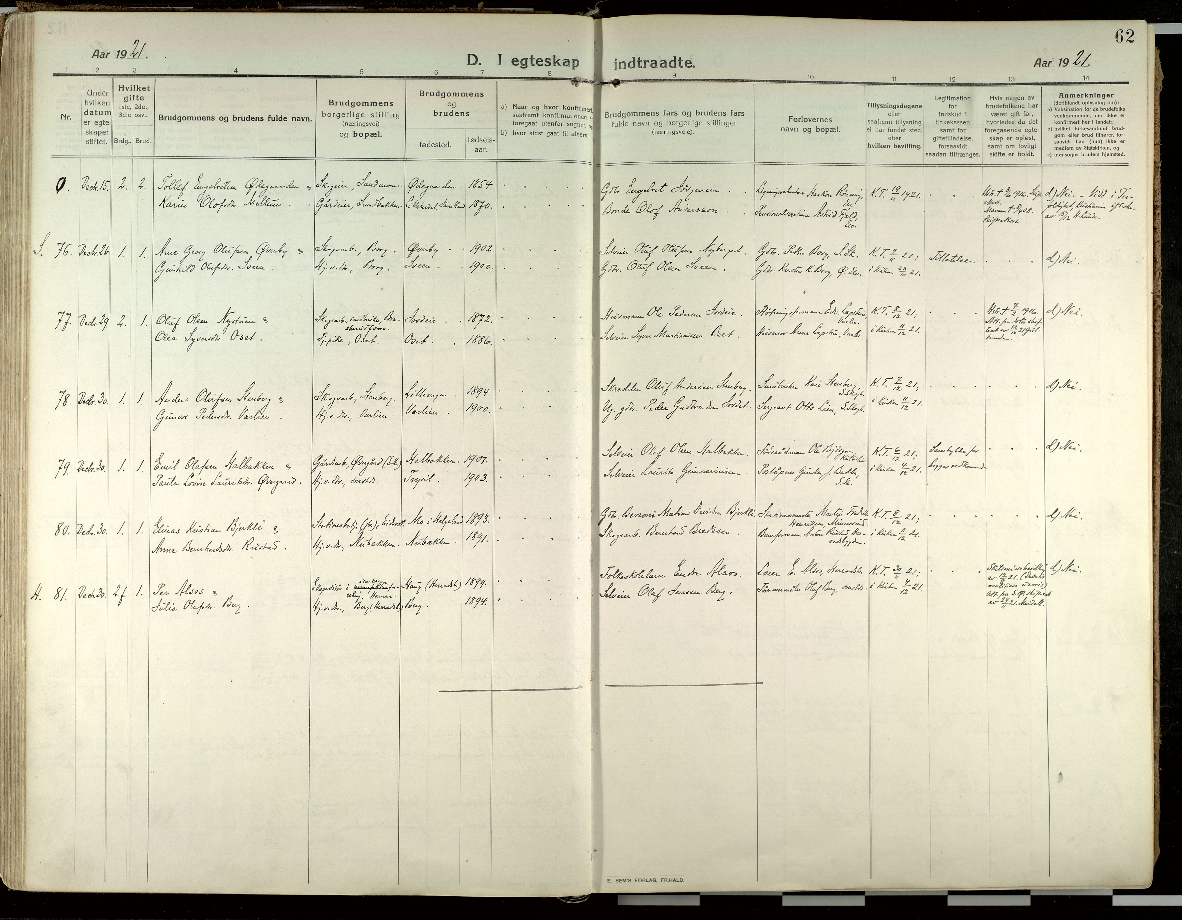 Elverum prestekontor, AV/SAH-PREST-044/H/Ha/Haa/L0021: Ministerialbok nr. 21, 1913-1928, s. 62