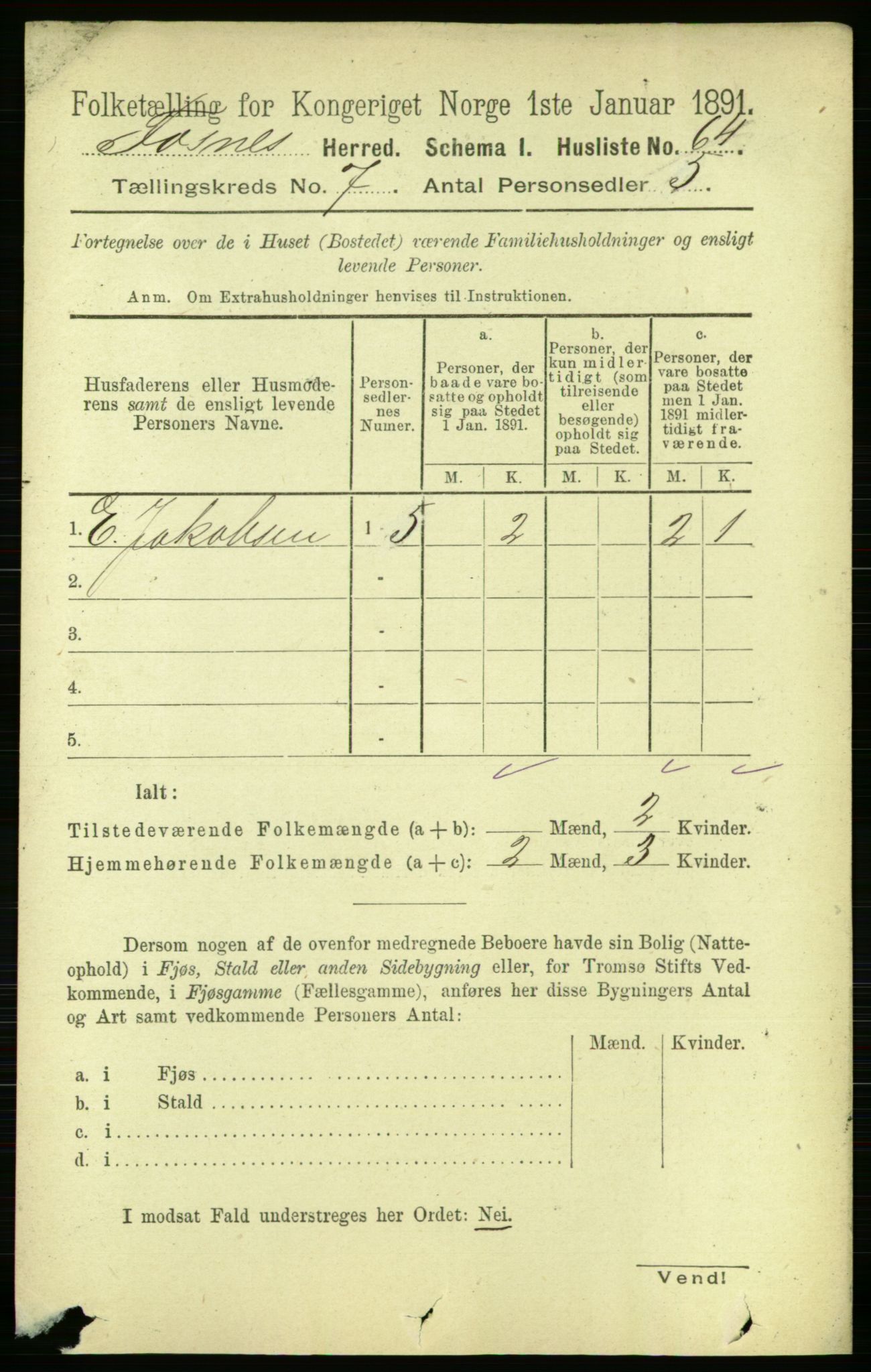 RA, Folketelling 1891 for 1748 Fosnes herred, 1891, s. 3099