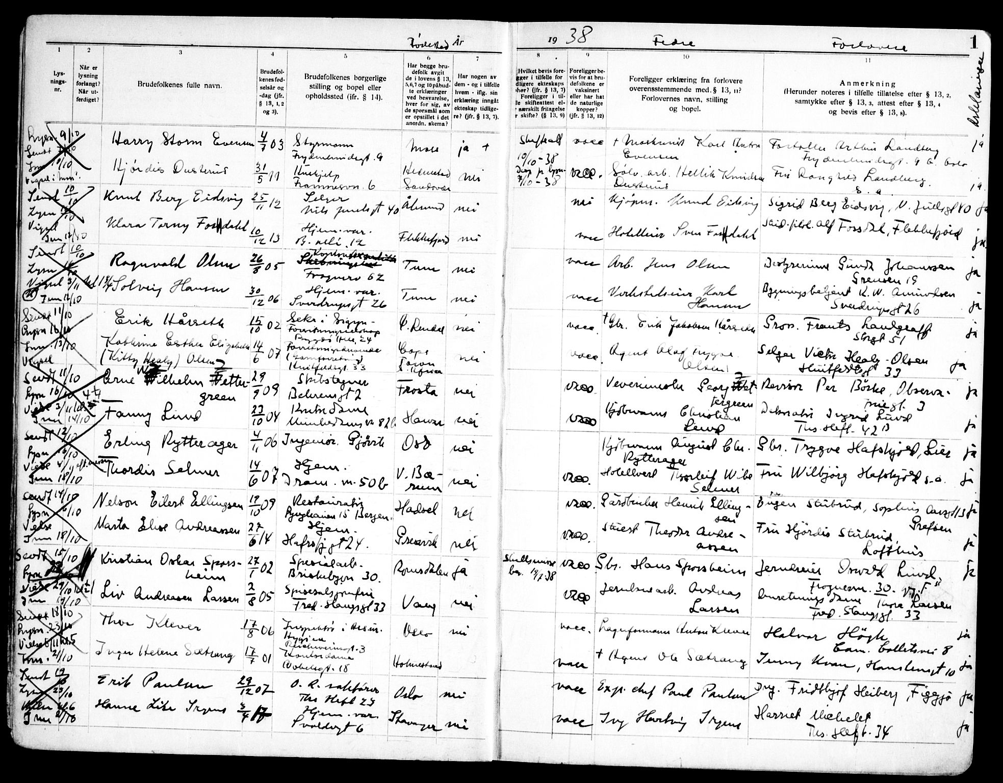 Frogner prestekontor Kirkebøker, AV/SAO-A-10886/H/Ha/L0009: Lysningsprotokoll nr. 9, 1938-1945, s. 1