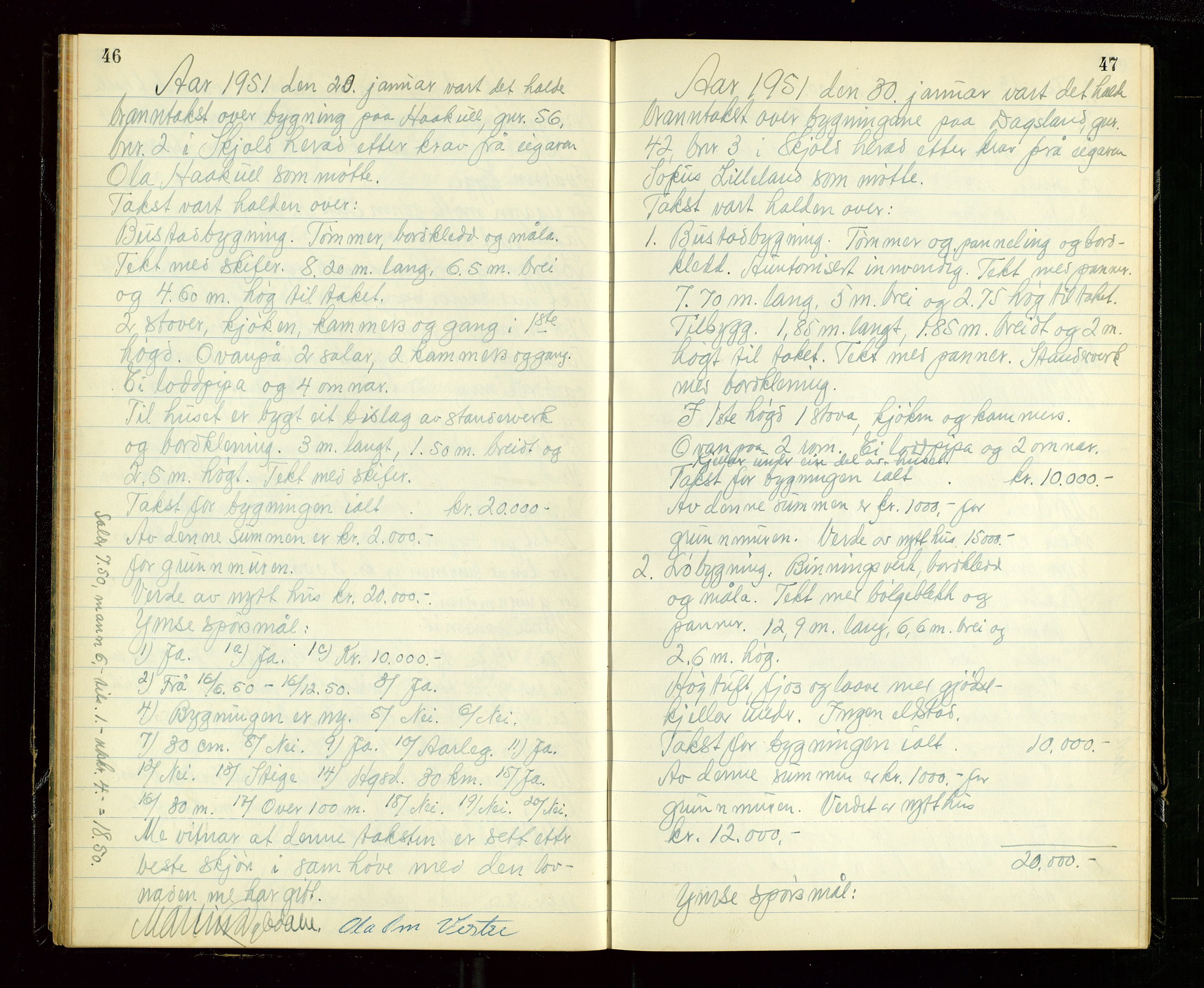 Skjold lensmannskontor, AV/SAST-A-100182/Goa/L0003: "Branntakstprotokoll for Skjold lensmannsdistrikt", 1949-1953, s. 46-47