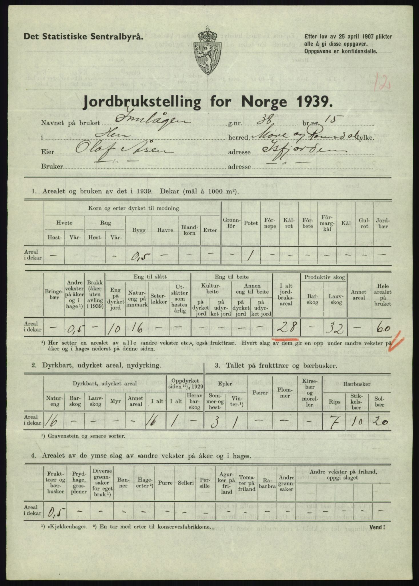 Statistisk sentralbyrå, Næringsøkonomiske emner, Jordbruk, skogbruk, jakt, fiske og fangst, AV/RA-S-2234/G/Gb/L0251: Møre og Romsdal: Voll, Eid, Grytten og Hen, 1939, s. 1175