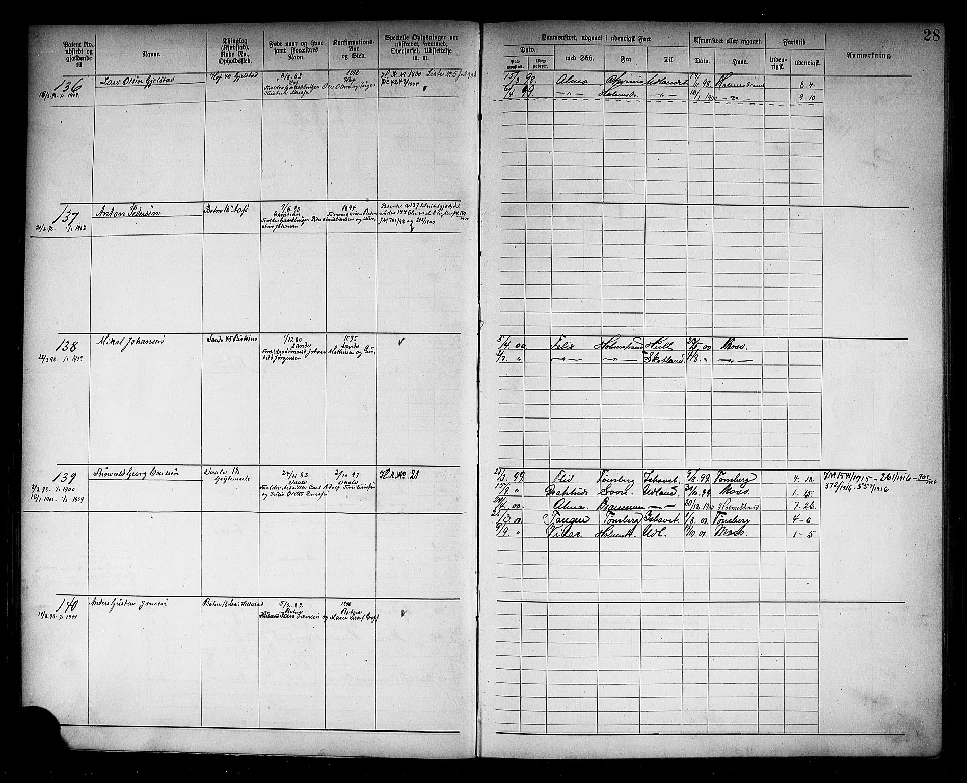 Holmestrand innrulleringskontor, AV/SAKO-A-1151/F/Fb/L0002: Annotasjonsrulle, 1894-1911, s. 31