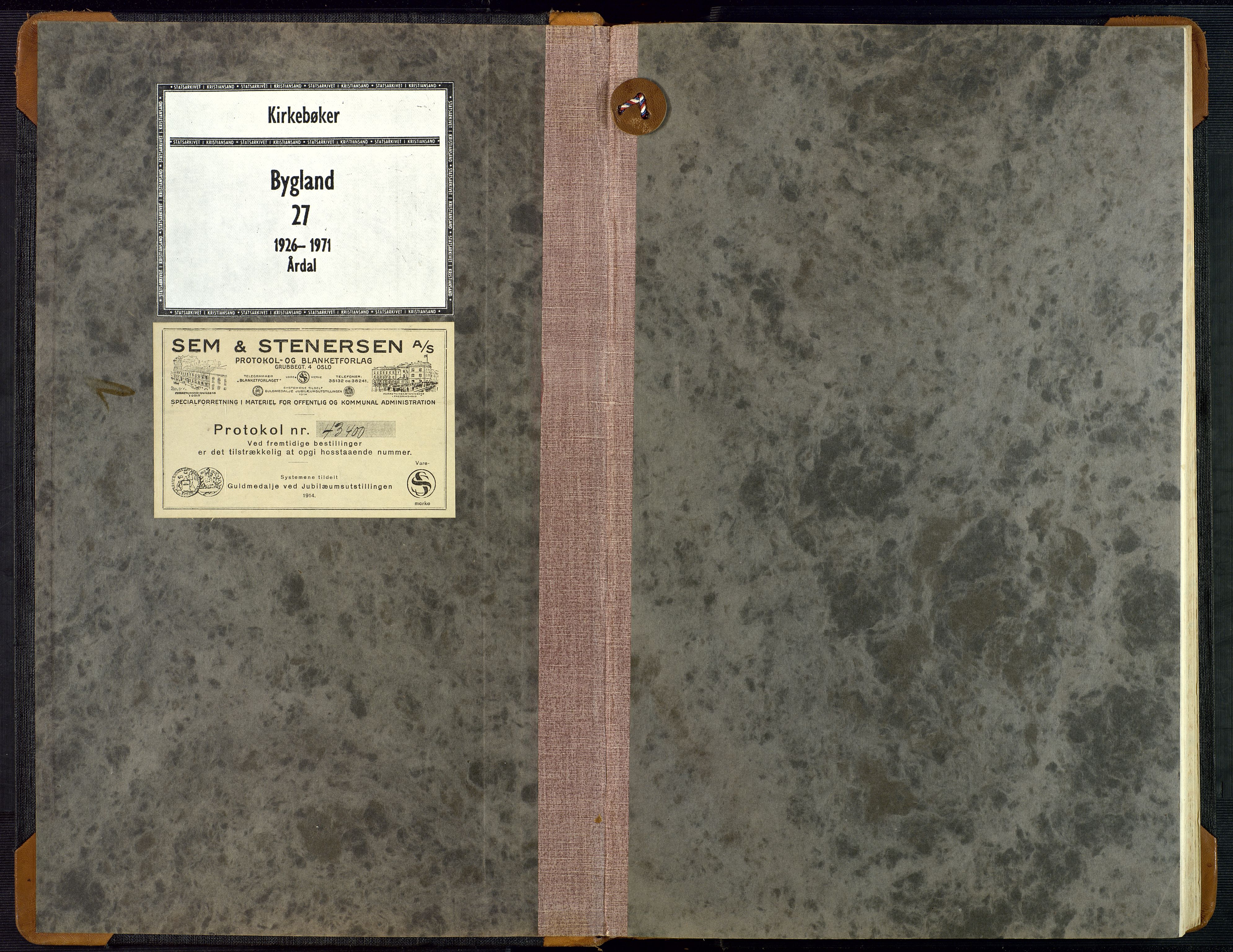 Bygland sokneprestkontor, AV/SAK-1111-0006/F/Fb/Fbd/L0004: Klokkerbok nr. B 4, 1926-1971