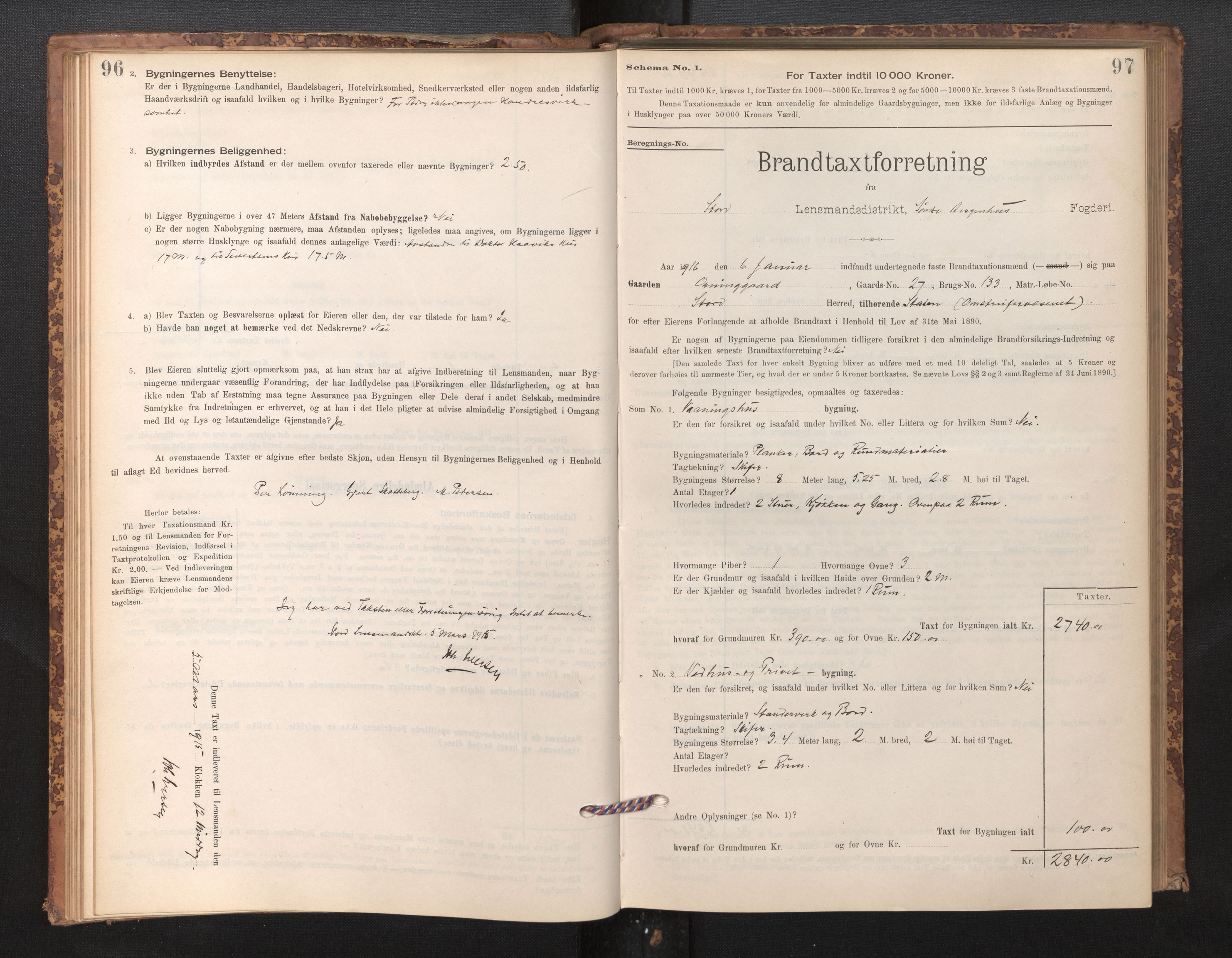 Lensmannen i Stord, SAB/A-35001/0012/L0002: Branntakstprotokoll, skjematakst, 1897-1922, s. 96-97