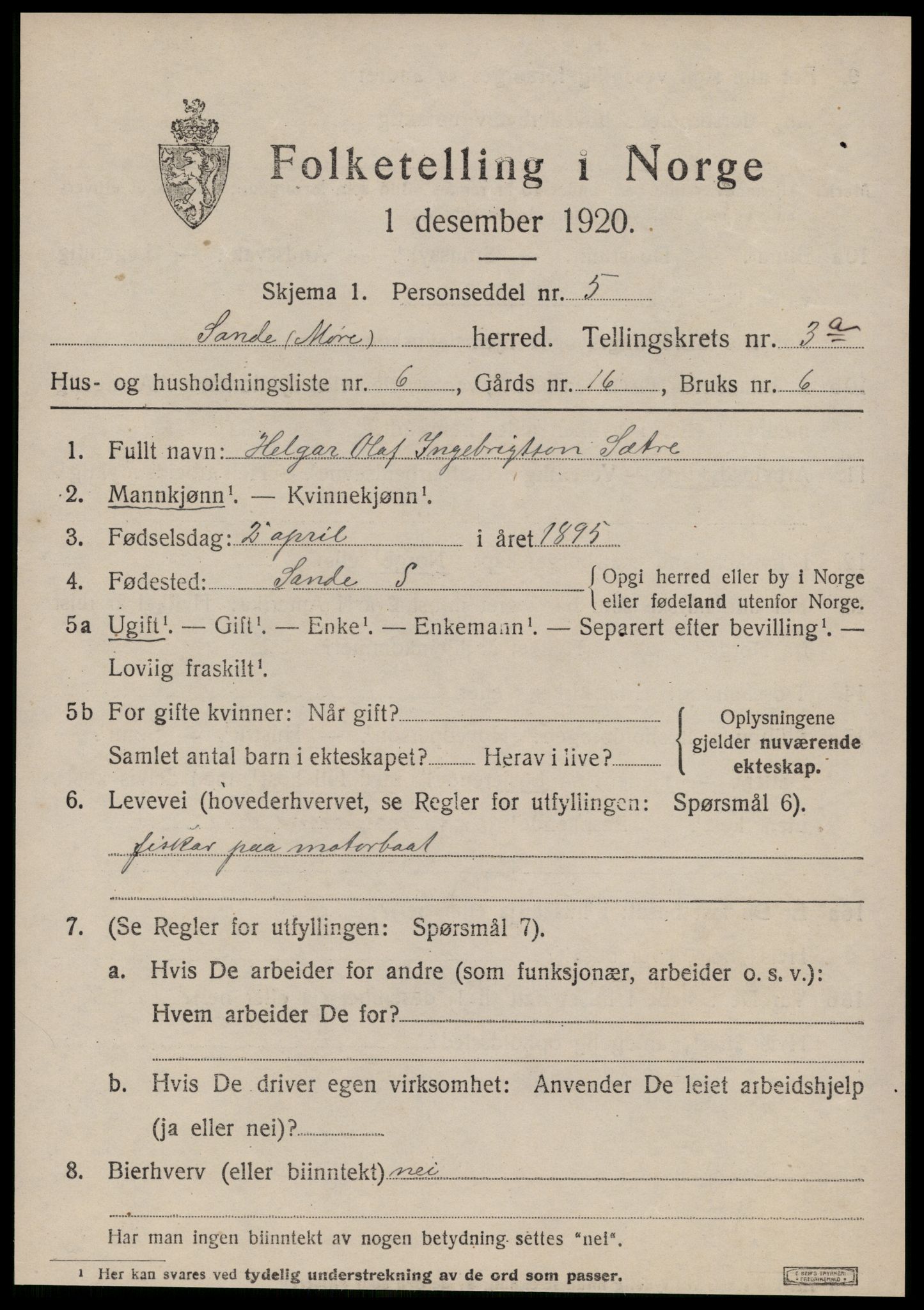 SAT, Folketelling 1920 for 1514 Sande herred, 1920, s. 2166
