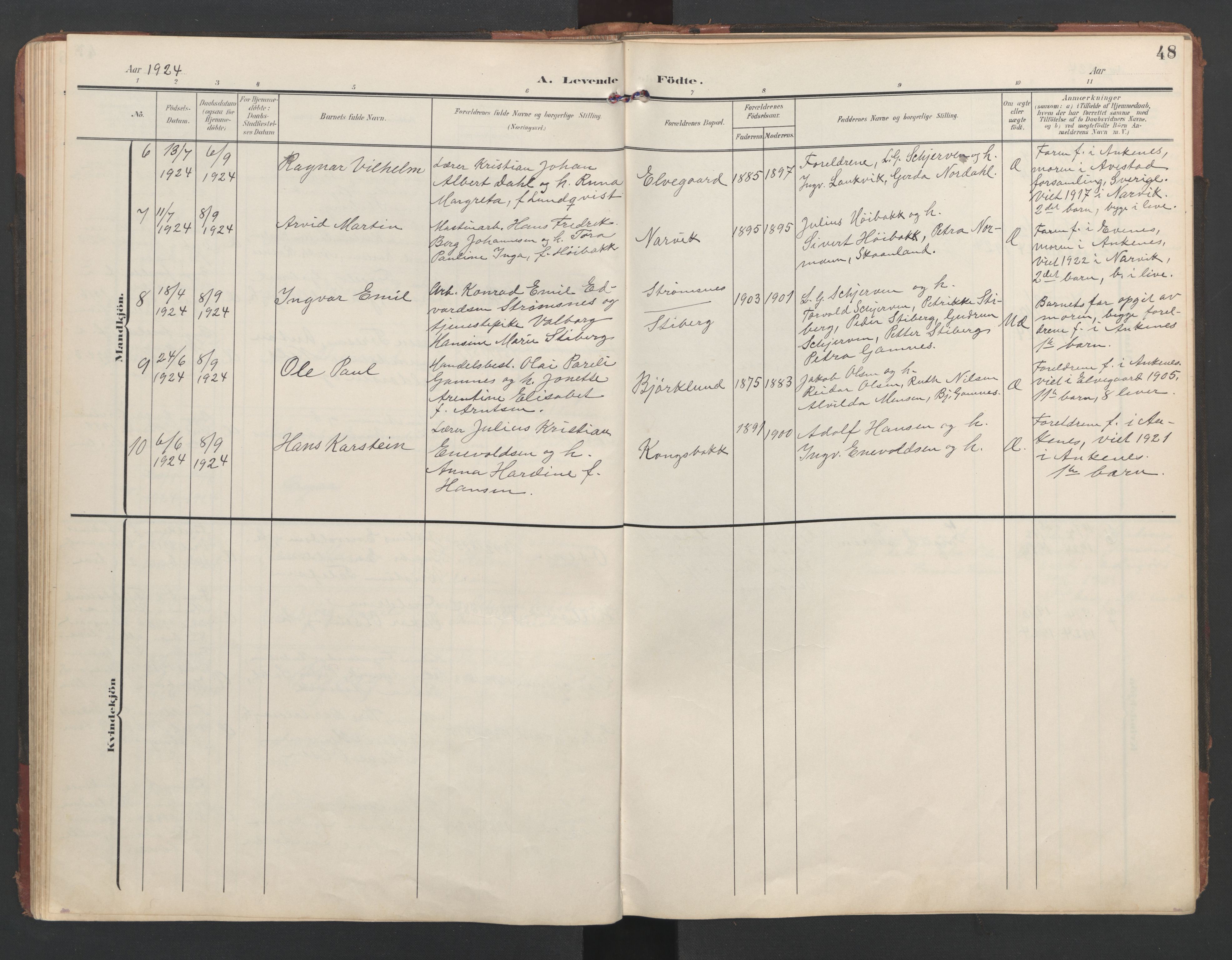 Ministerialprotokoller, klokkerbøker og fødselsregistre - Nordland, AV/SAT-A-1459/867/L0966: Klokkerbok nr. 867C01, 1904-1952, s. 48