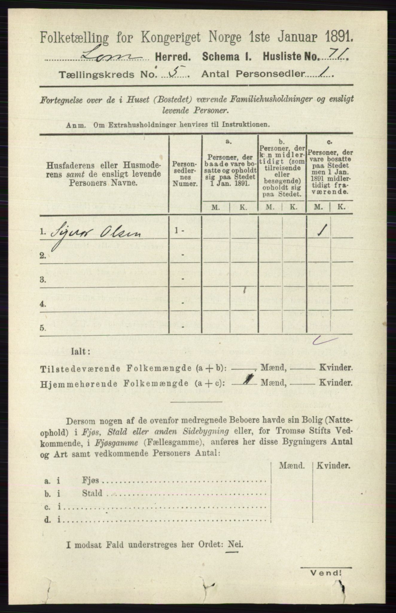 RA, Folketelling 1891 for 0514 Lom herred, 1891, s. 1848