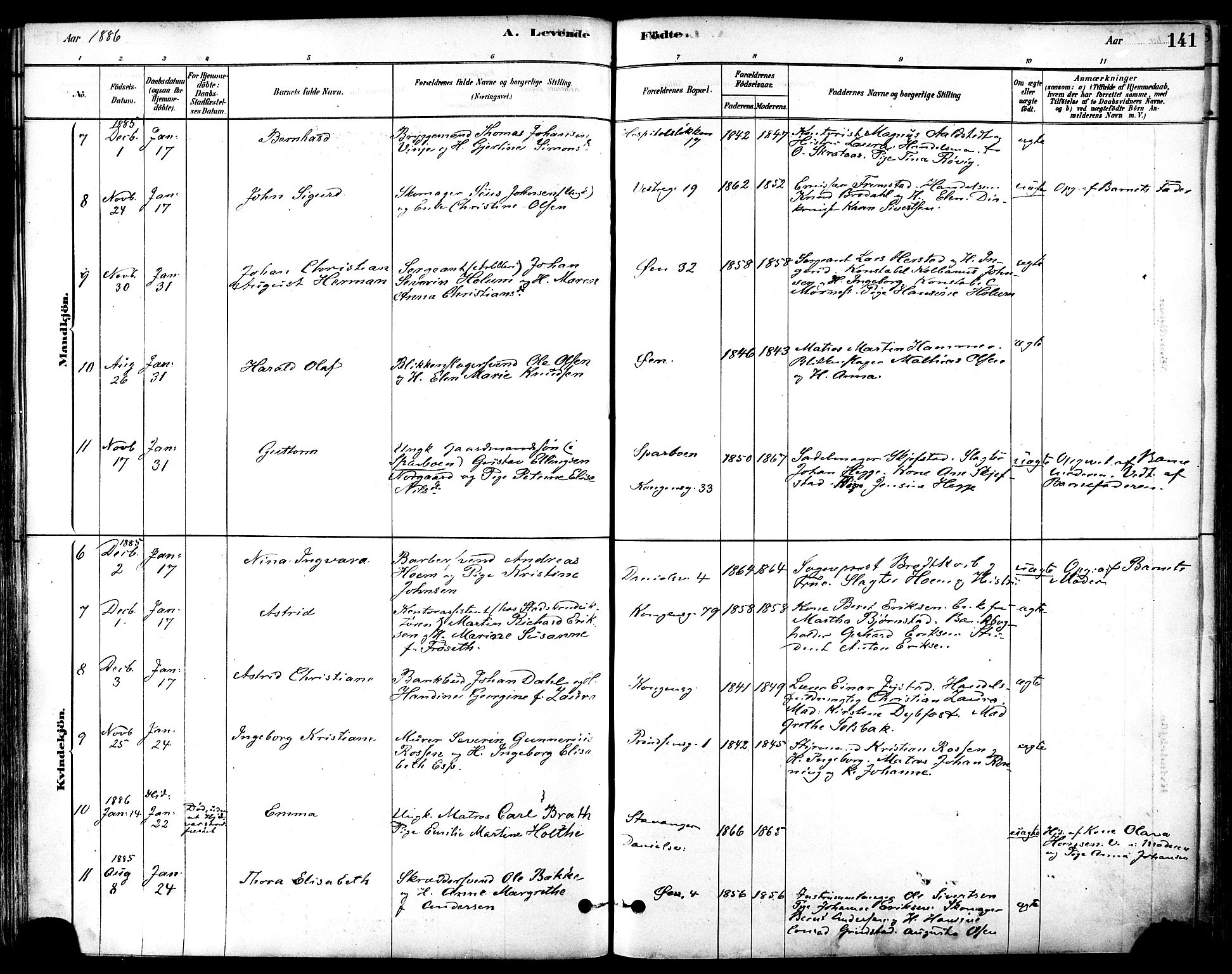 Ministerialprotokoller, klokkerbøker og fødselsregistre - Sør-Trøndelag, SAT/A-1456/601/L0057: Ministerialbok nr. 601A25, 1877-1891, s. 141