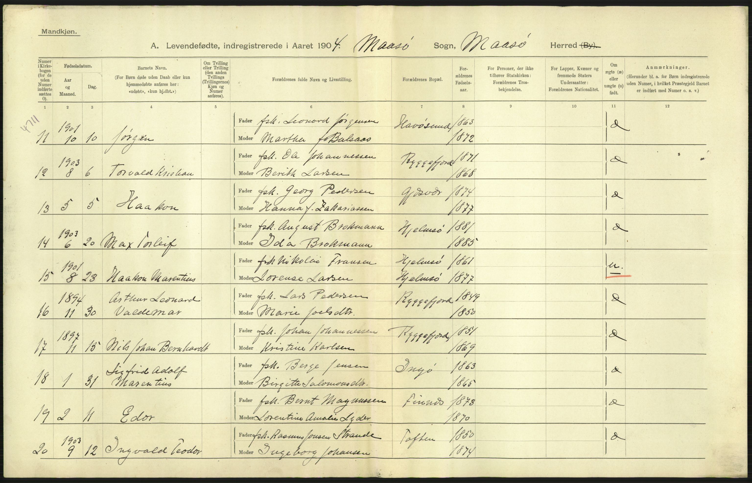 Statistisk sentralbyrå, Sosiodemografiske emner, Befolkning, AV/RA-S-2228/D/Df/Dfa/Dfab/L0023: Finnmarkens amt: Fødte, gifte, døde, 1904, s. 5