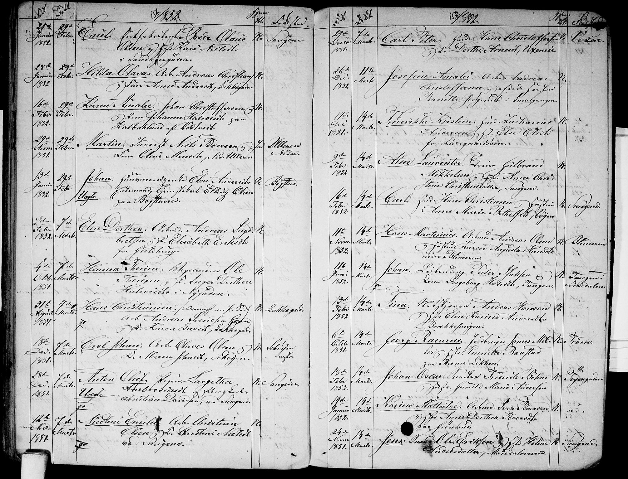 Aker prestekontor kirkebøker, AV/SAO-A-10861/G/L0009: Klokkerbok nr. 9, 1848-1852, s. 156-157
