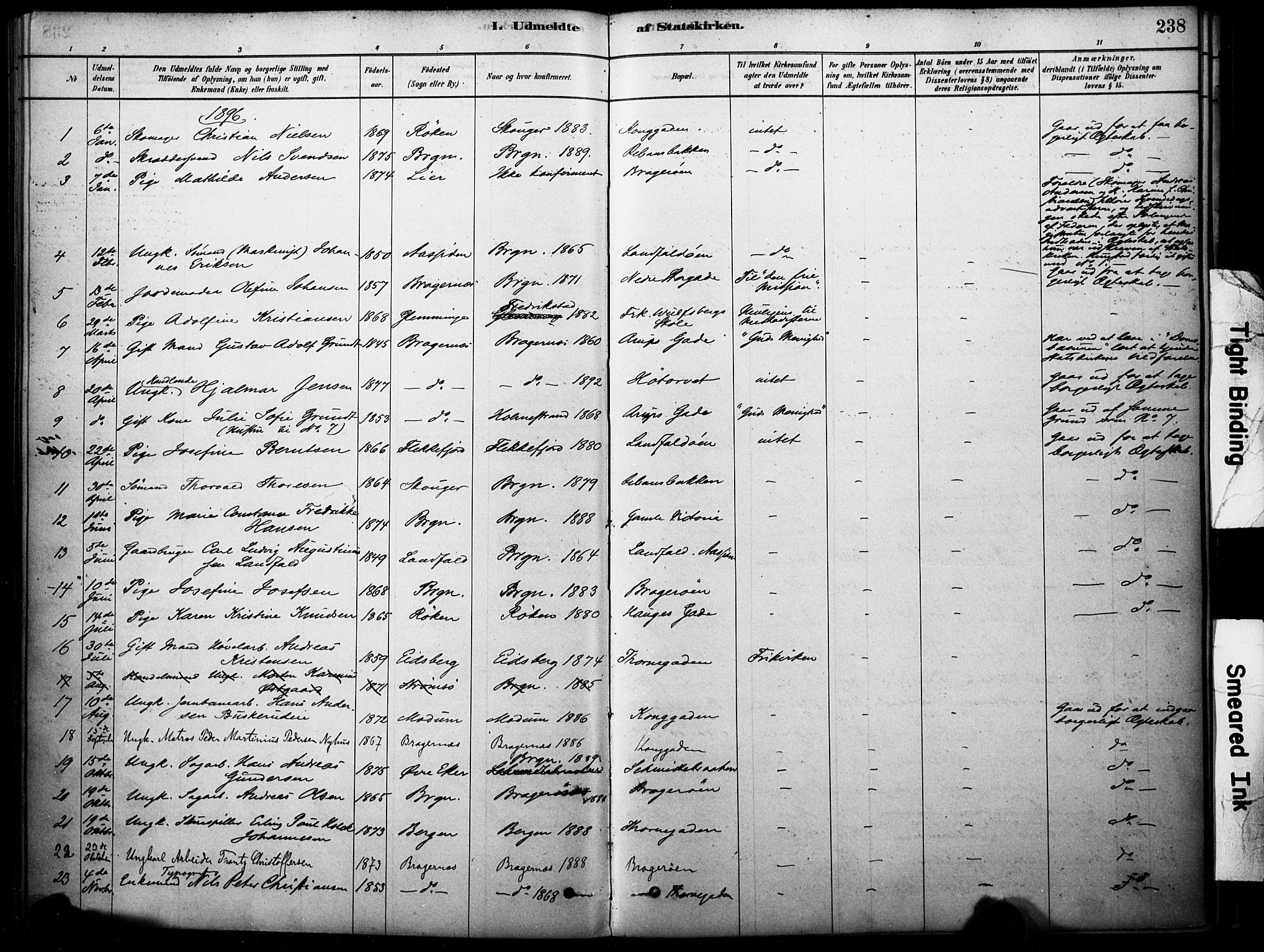 Bragernes kirkebøker, AV/SAKO-A-6/F/Fc/L0005: Ministerialbok nr. III 5, 1878-1890, s. 238