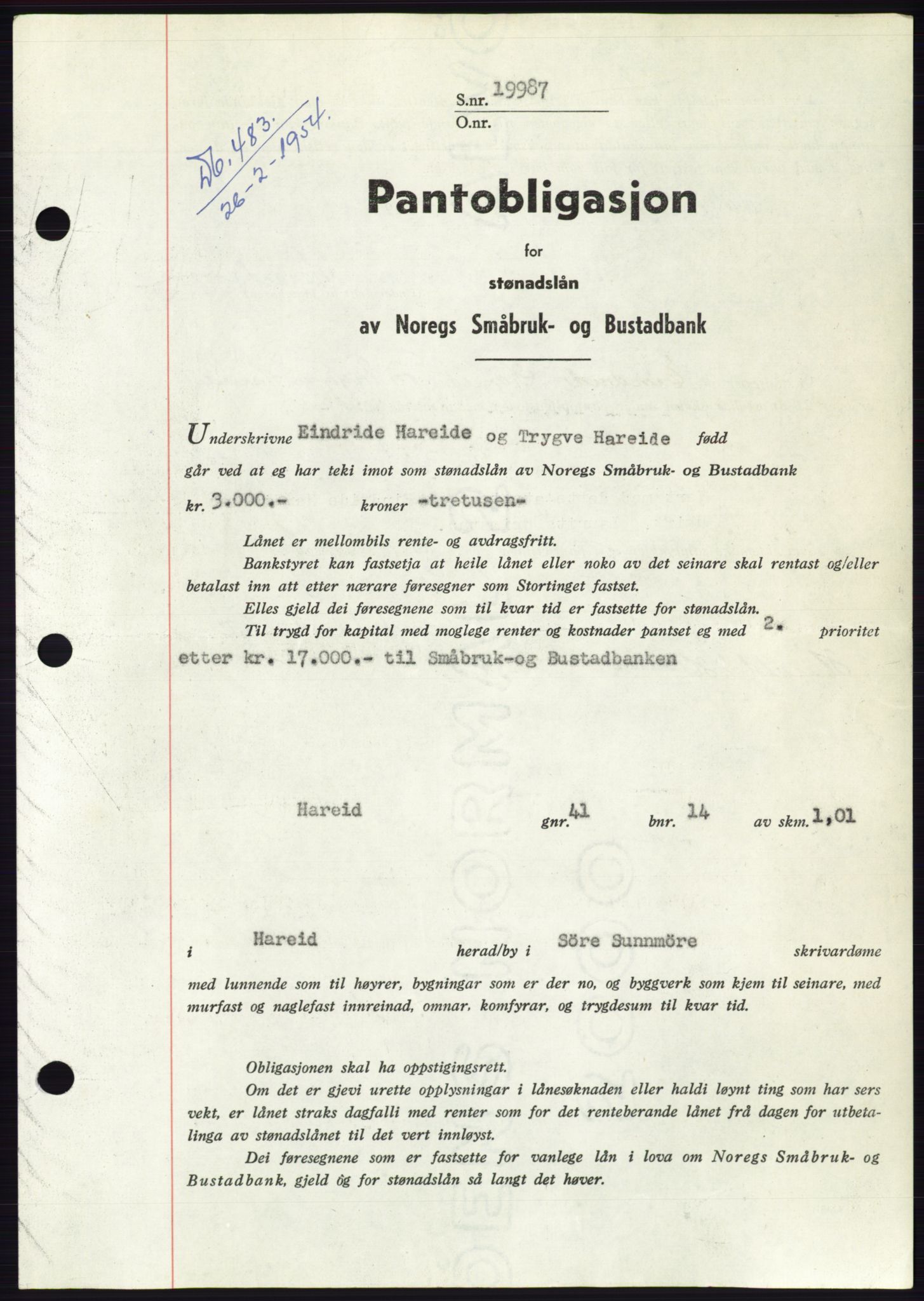 Søre Sunnmøre sorenskriveri, SAT/A-4122/1/2/2C/L0124: Pantebok nr. 12B, 1953-1954, Dagboknr: 483/1954