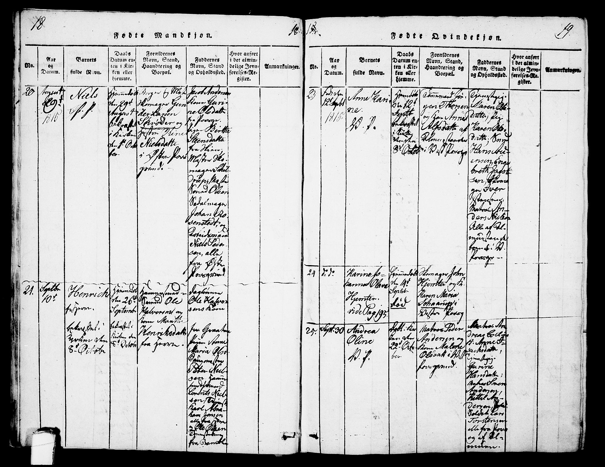 Porsgrunn kirkebøker , AV/SAKO-A-104/G/Gb/L0001: Klokkerbok nr. II 1, 1817-1828, s. 18-19